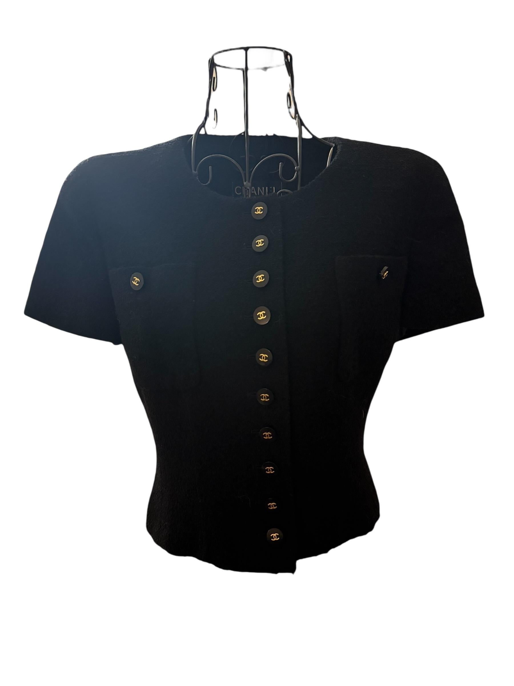 Seltene Chanel 1995 Barbie Collection Bolero beschnittene schwarze Tweedjacke im Angebot 6