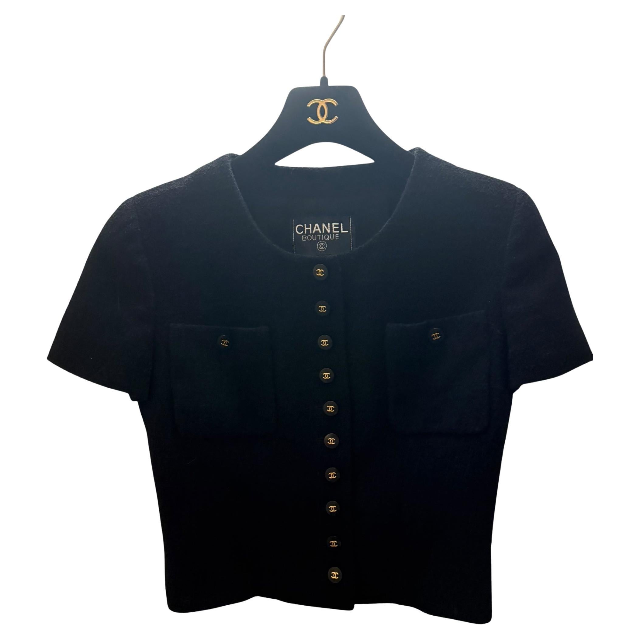 Seltene Chanel 1995 Barbie Collection Bolero beschnittene schwarze Tweedjacke im Angebot