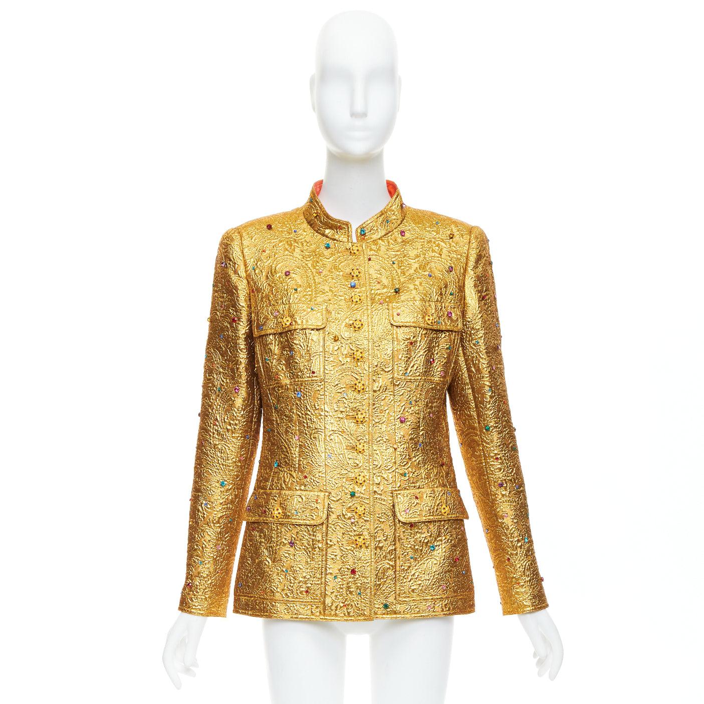 rare CHANEL 1996 Runway  Byzantine gold brocade rhinestone embellished jacket 7