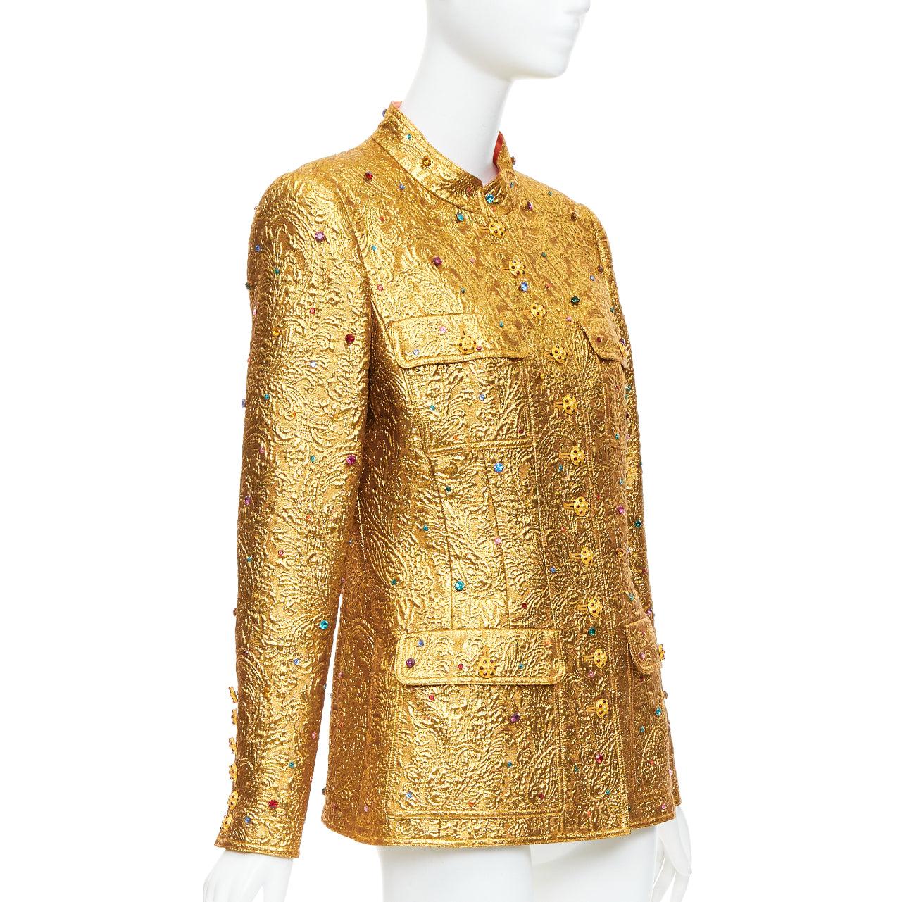rare CHANEL 1996 Runway  Byzantine gold brocade rhinestone embellished jacket In Excellent Condition In Hong Kong, NT