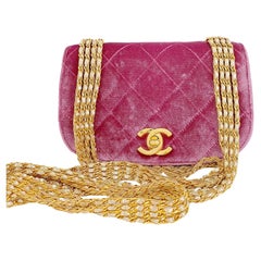 Rare Chanel 1996 Vintage Pink Velvet Evening Bag Quadruple Chain 24k GHW 68169