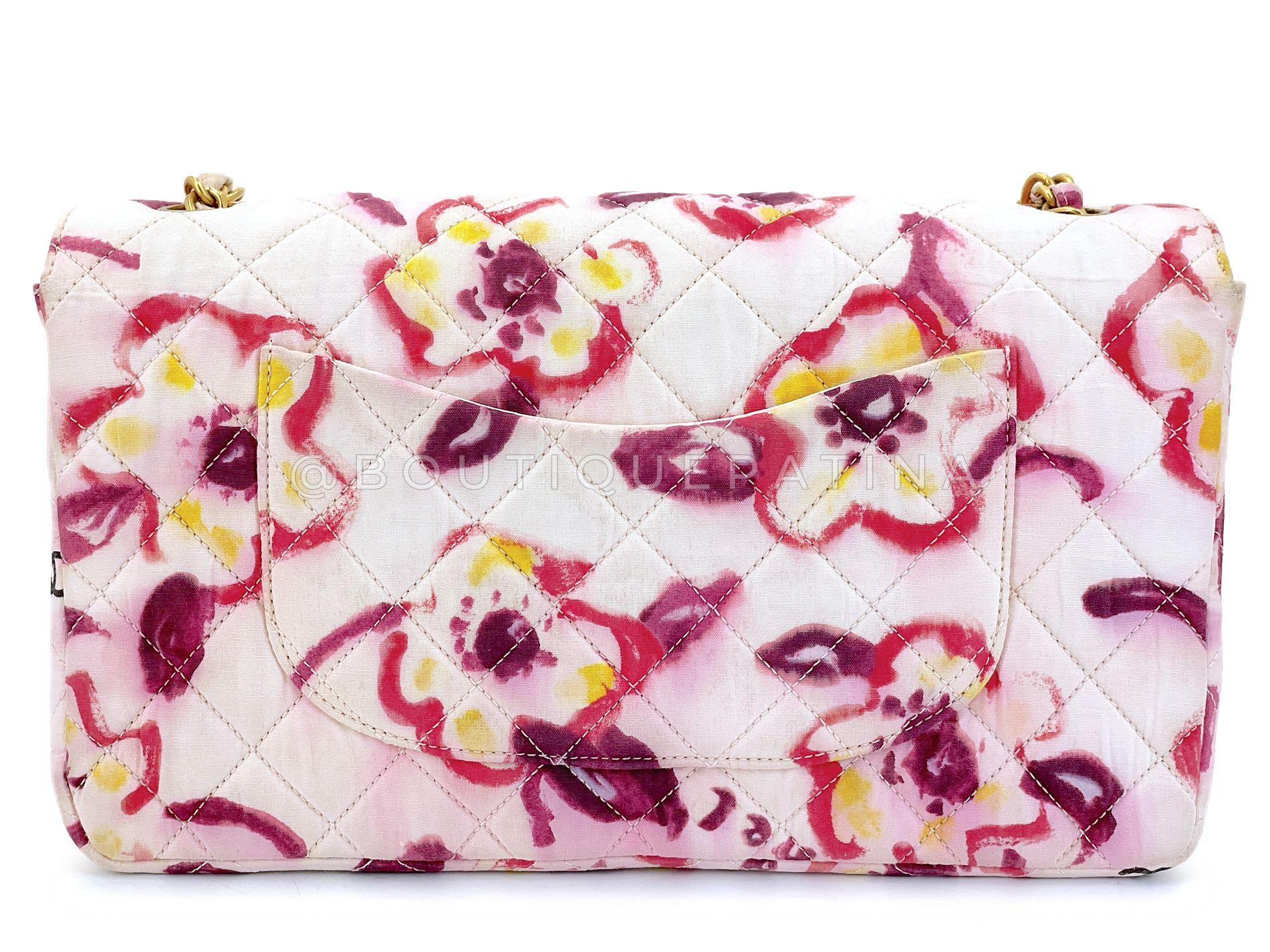 Women's Rare Chanel 1996 Vintage Watercolor Floral Medium Classic Flap Bag 24k GHW 68568 For Sale