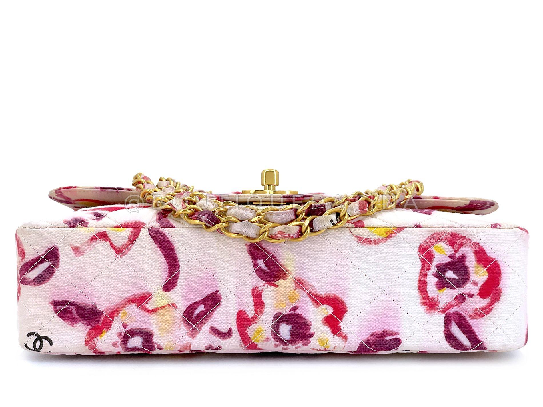 Rare Chanel 1996 Vintage Watercolor Floral Medium Classic Flap Bag 24k GHW 68568 For Sale 1