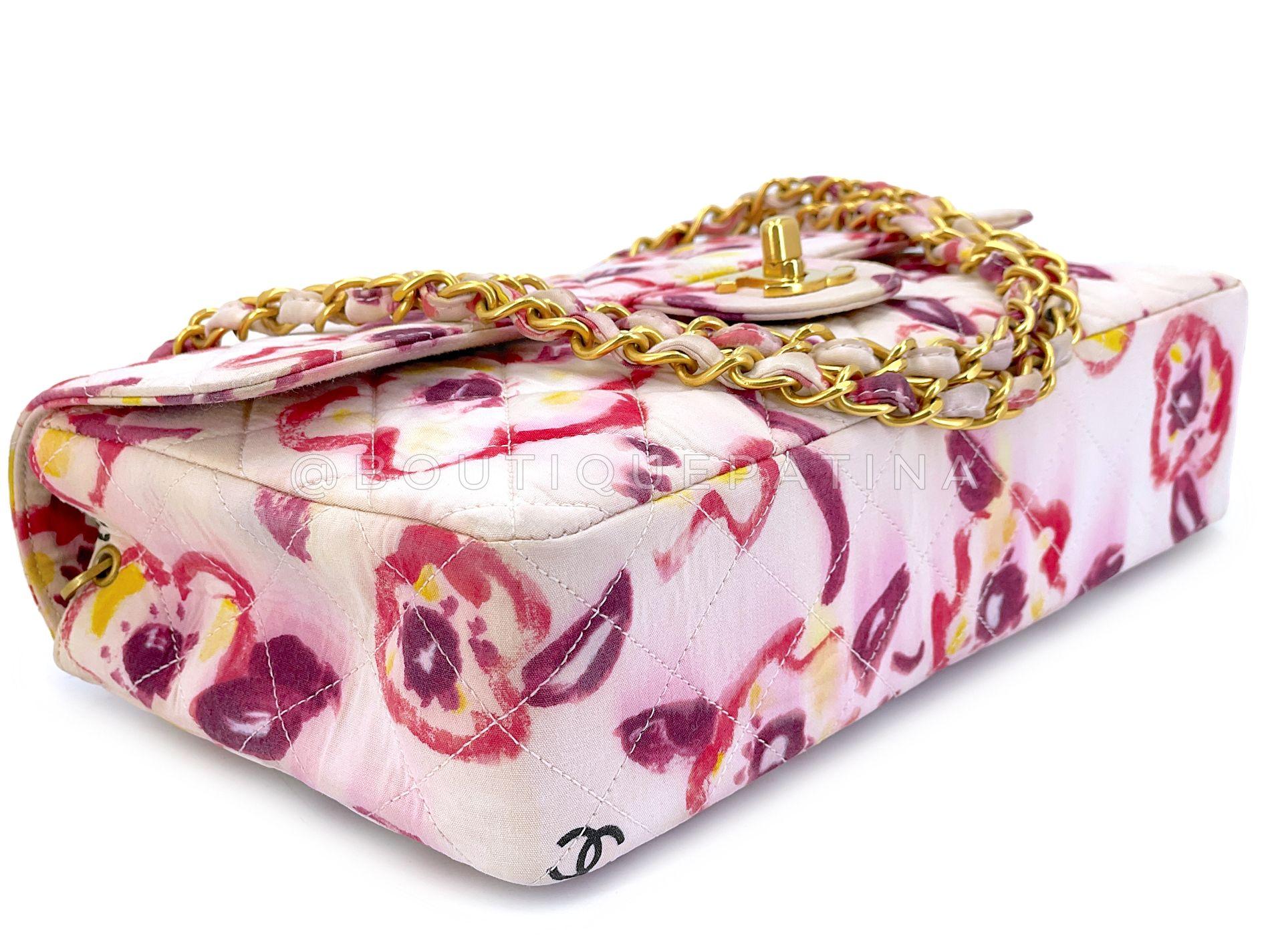 Rare Chanel 1996 Vintage Watercolor Floral Medium Classic Flap Bag 24k GHW 68568 For Sale 2