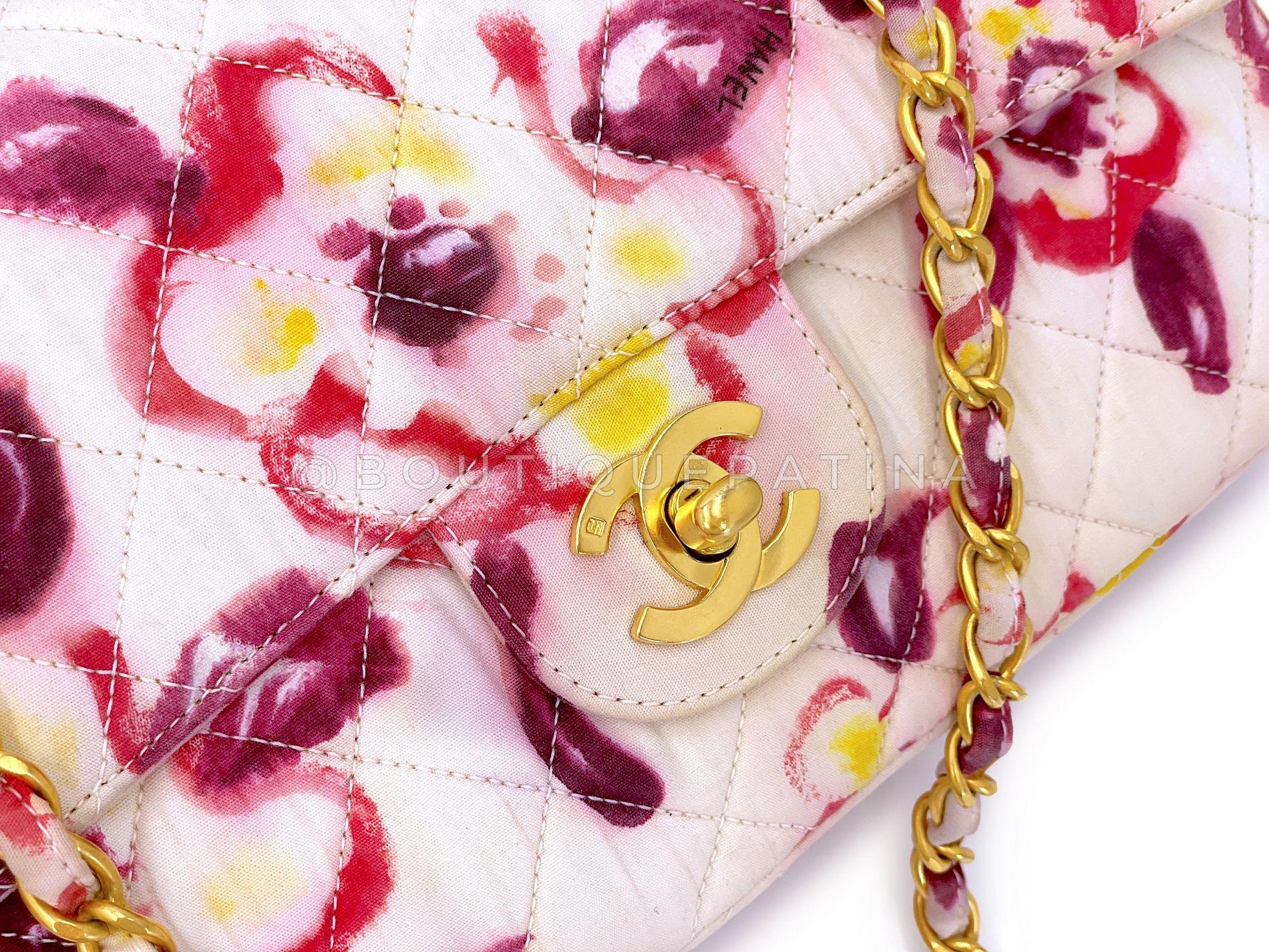 Rare Chanel 1996 Vintage Watercolor Floral Medium Classic Flap Bag 24k GHW 68568 For Sale 3