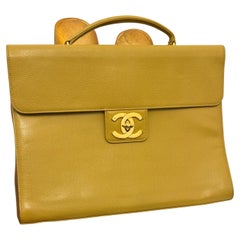 Rare Chanel 1997-1999 lime caviar briefcase
