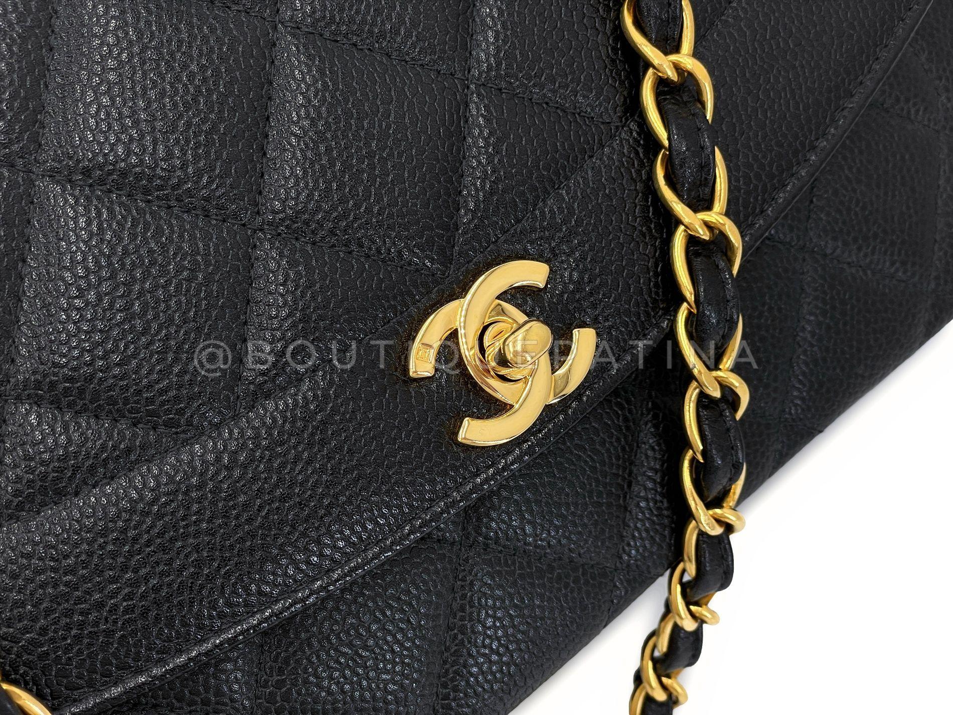 Rare Chanel 1997 Vintage Large Jumbo Black Caviar Diana Flap Bag 24k GHW 68110 For Sale 4