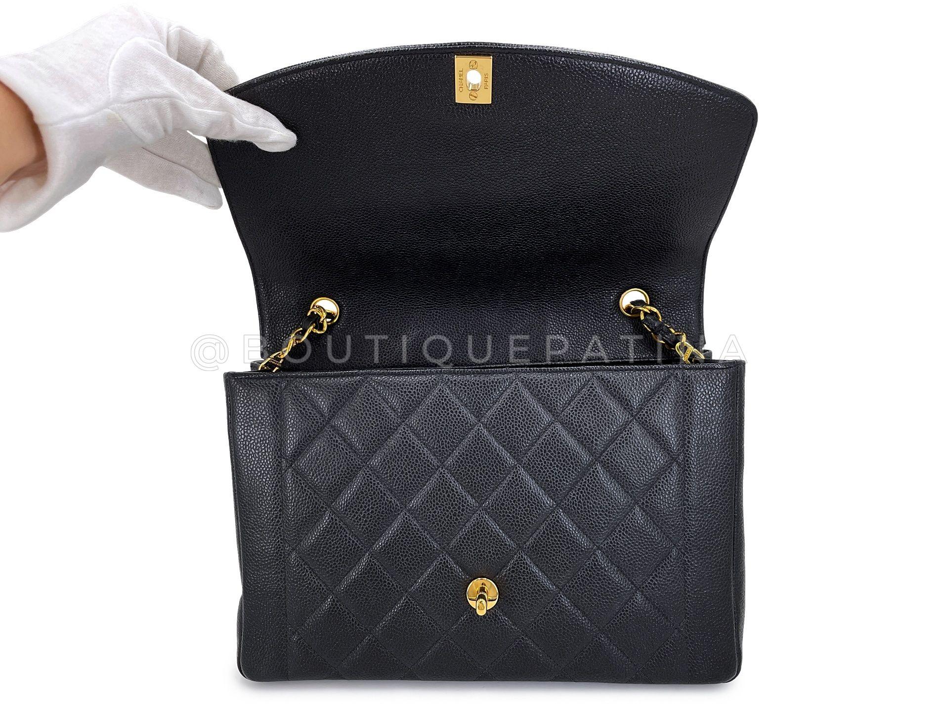 Rare Chanel 1997 Vintage Large Jumbo Black Caviar Diana Flap Bag 24k GHW 68110 For Sale 5