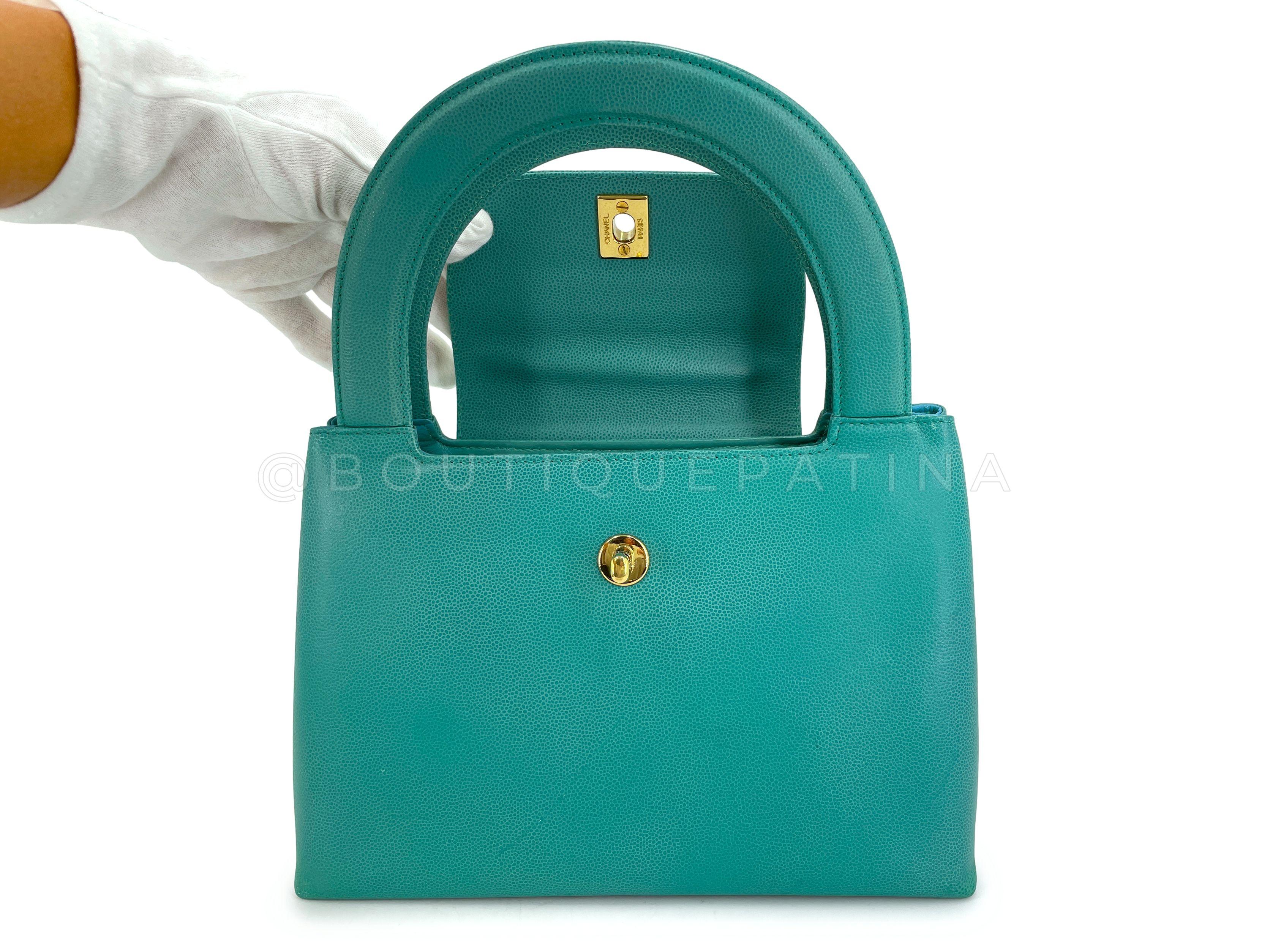 Rare Chanel 1997 Vintage Turquoise Green Caviar Mini Kelly Bag 24k GHW 67098 8