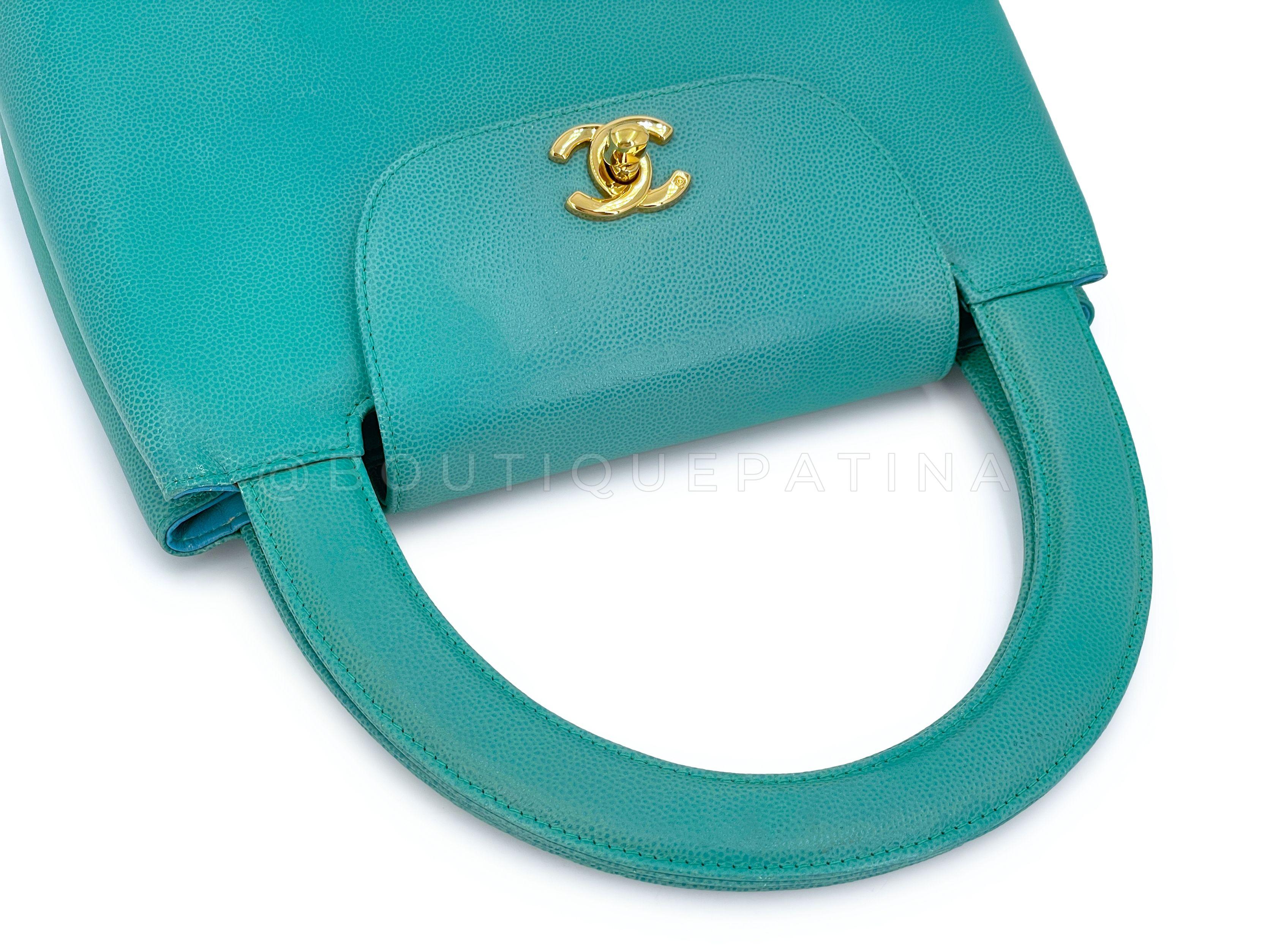 Rare Chanel 1997 Vintage Turquoise Green Caviar Mini Kelly Bag 24k GHW 67098 4