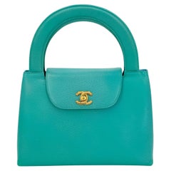 Seltene Chanel 1997 Vintage Türkis Grüne Kaviar Mini Kelly Tasche 24k GHW 67098