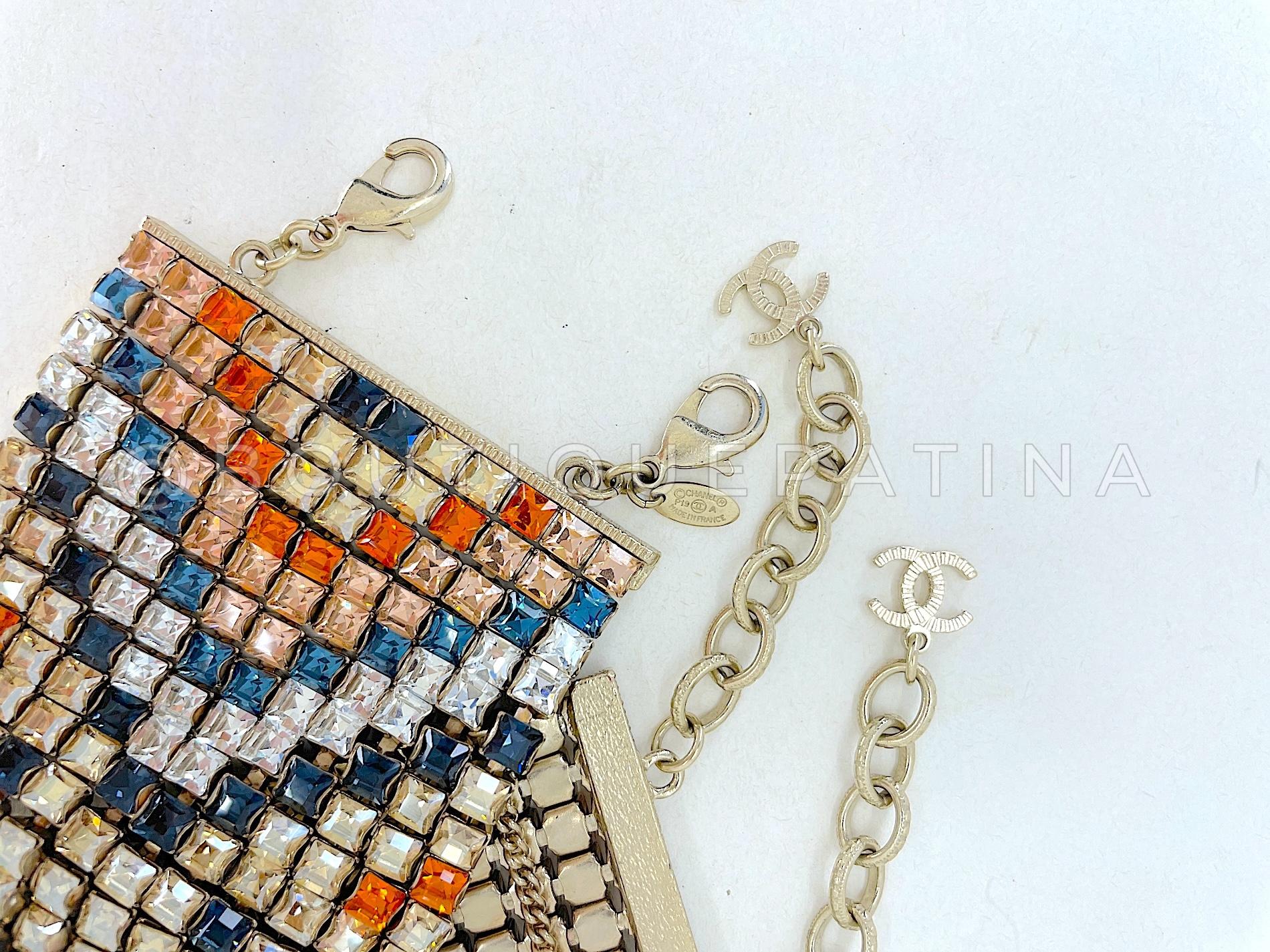Rare Chanel 19A Egypt Crystal Mesh Rainbow Strass Bracelet Multicolor  67574 In Excellent Condition For Sale In Costa Mesa, CA