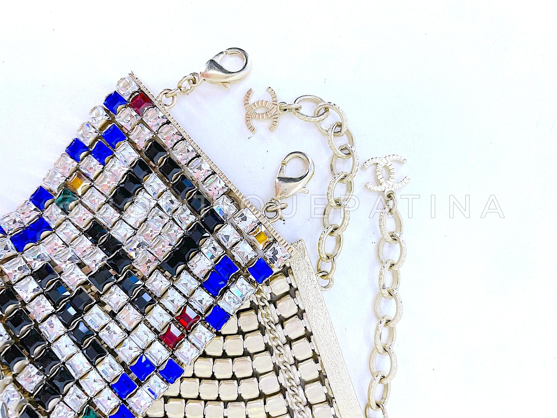 Rare Chanel 19A Egypt Crystal Mesh Rainbow Strass Bracelet Multicolor 67668 In Excellent Condition For Sale In Costa Mesa, CA