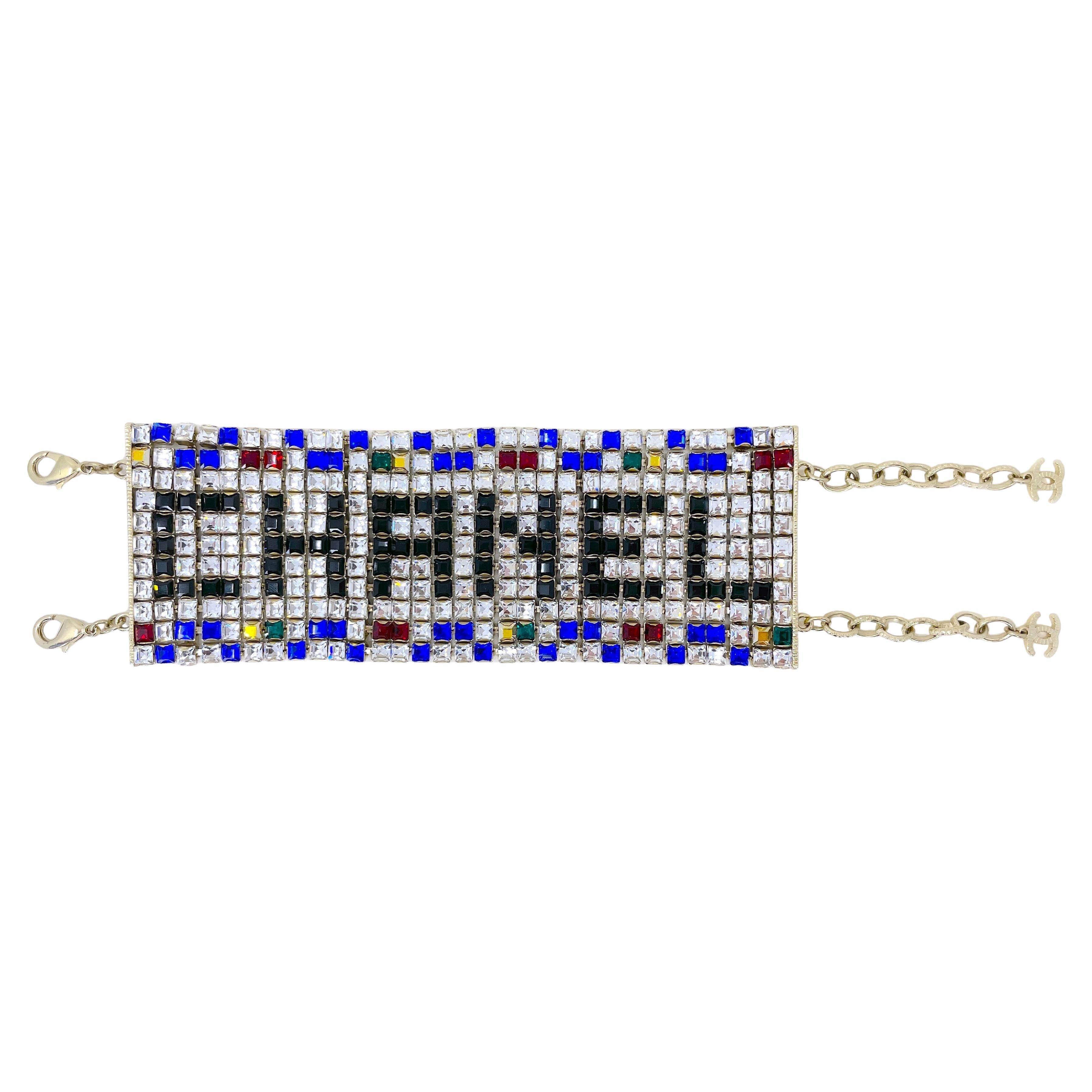 Rare Chanel 19A Egypt Crystal Mesh Rainbow Strass Bracelet Multicolor 67668 For Sale