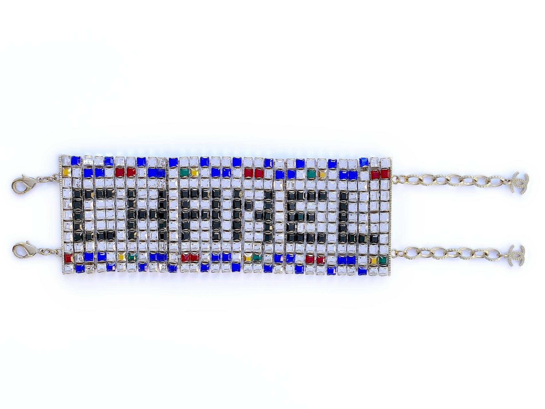 Rare Chanel 19A Egypt Crystal Mesh Rainbow Strass Bracelet Multicolor 68306 For Sale