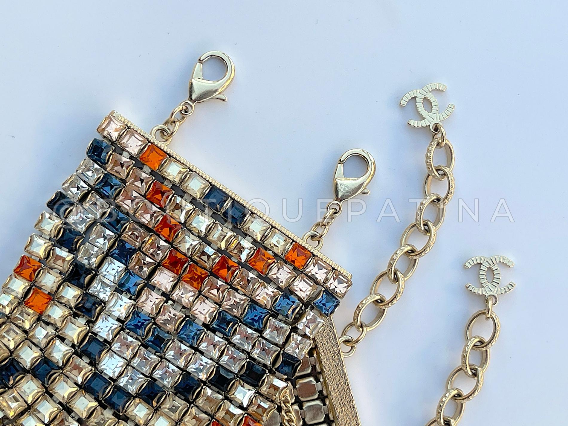 Rare Chanel 19A Egypt Crystal Mesh Rainbow Strass Bracelet Multicolor 68535 In Excellent Condition For Sale In Costa Mesa, CA
