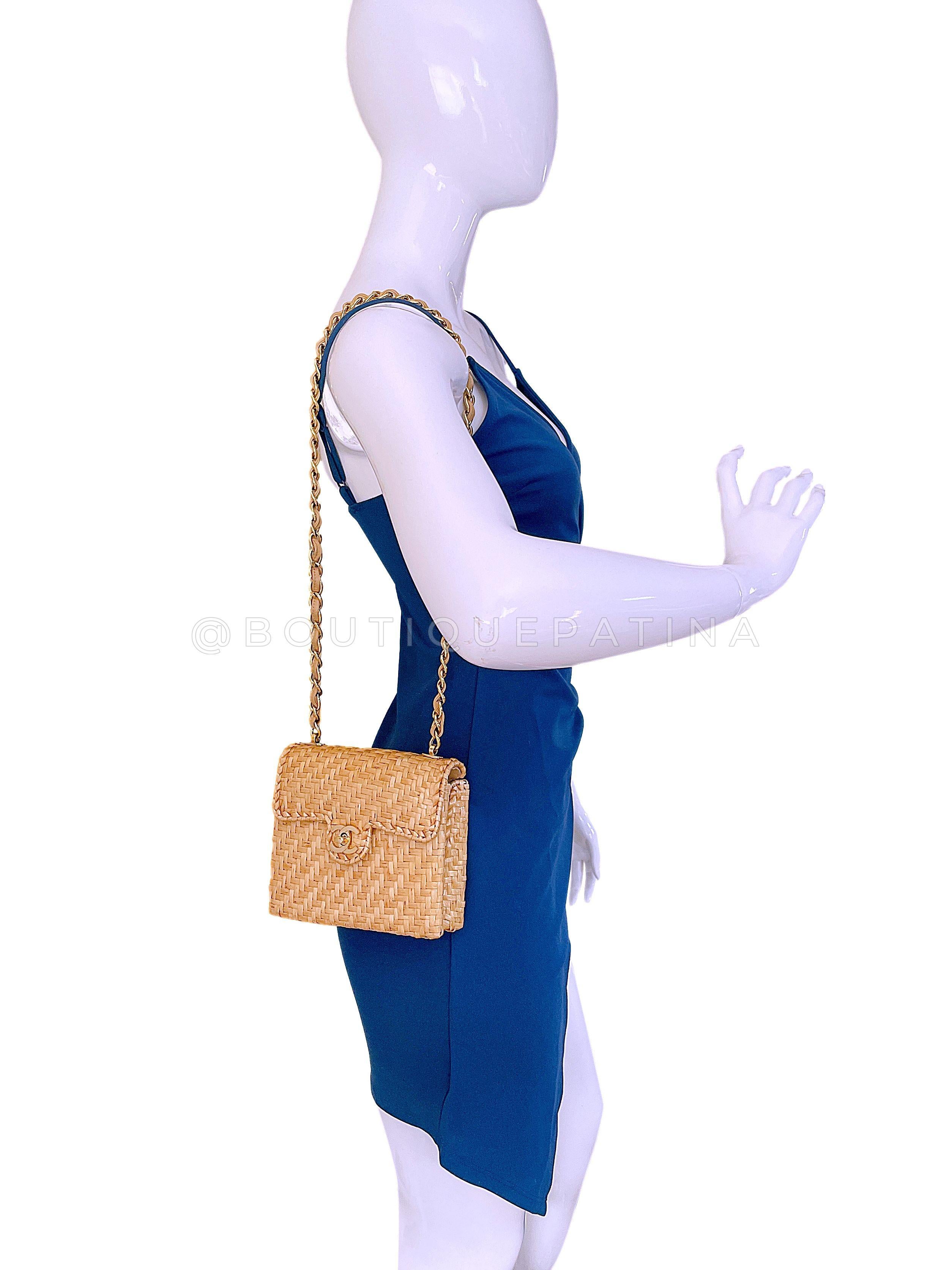 Rare Chanel 2000 Vintage Rattan Wicker Mini Flap Bag 24k GHW 67780 9