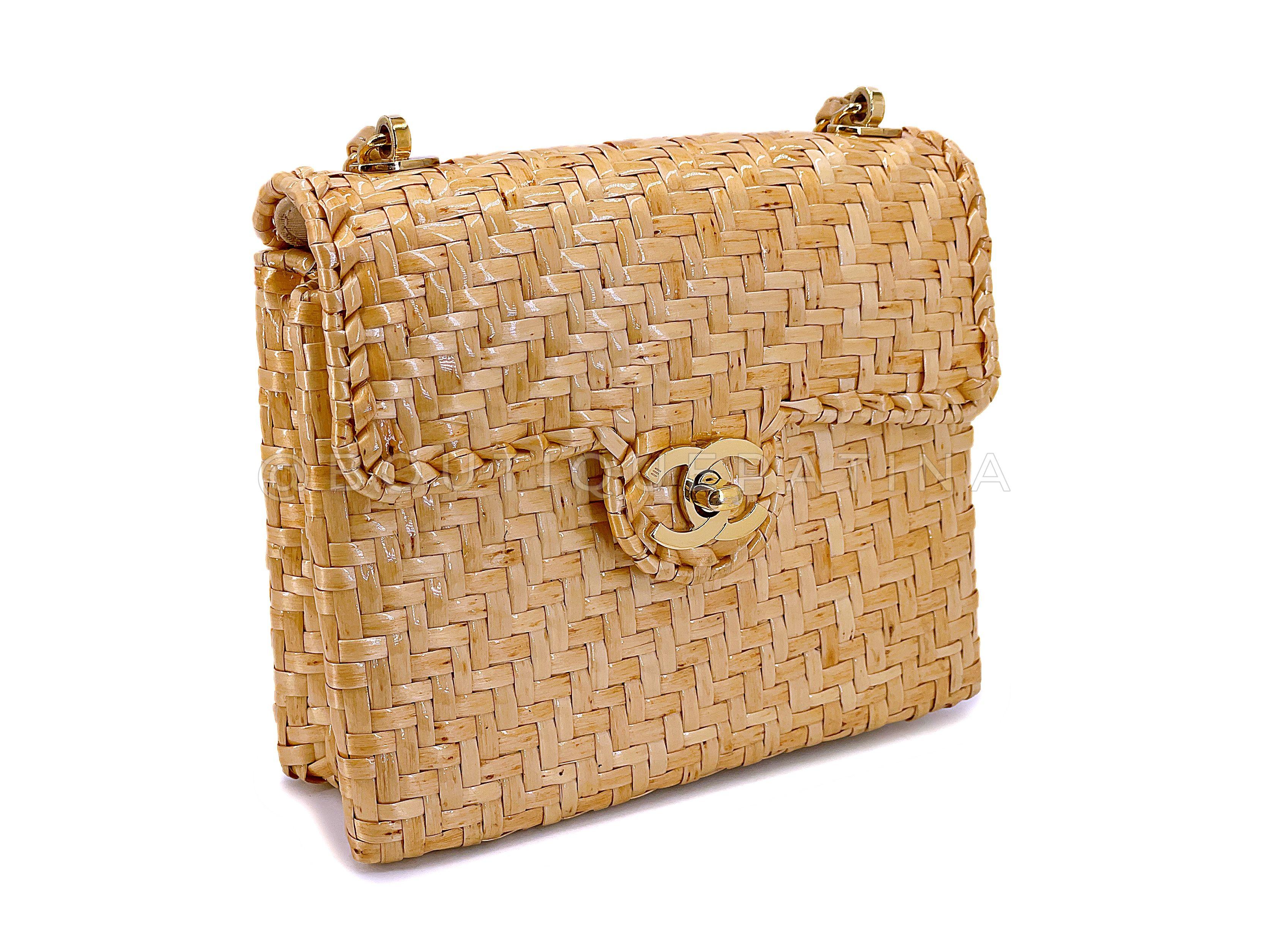 Brown Rare Chanel 2000 Vintage Rattan Wicker Mini Flap Bag 24k GHW 67780