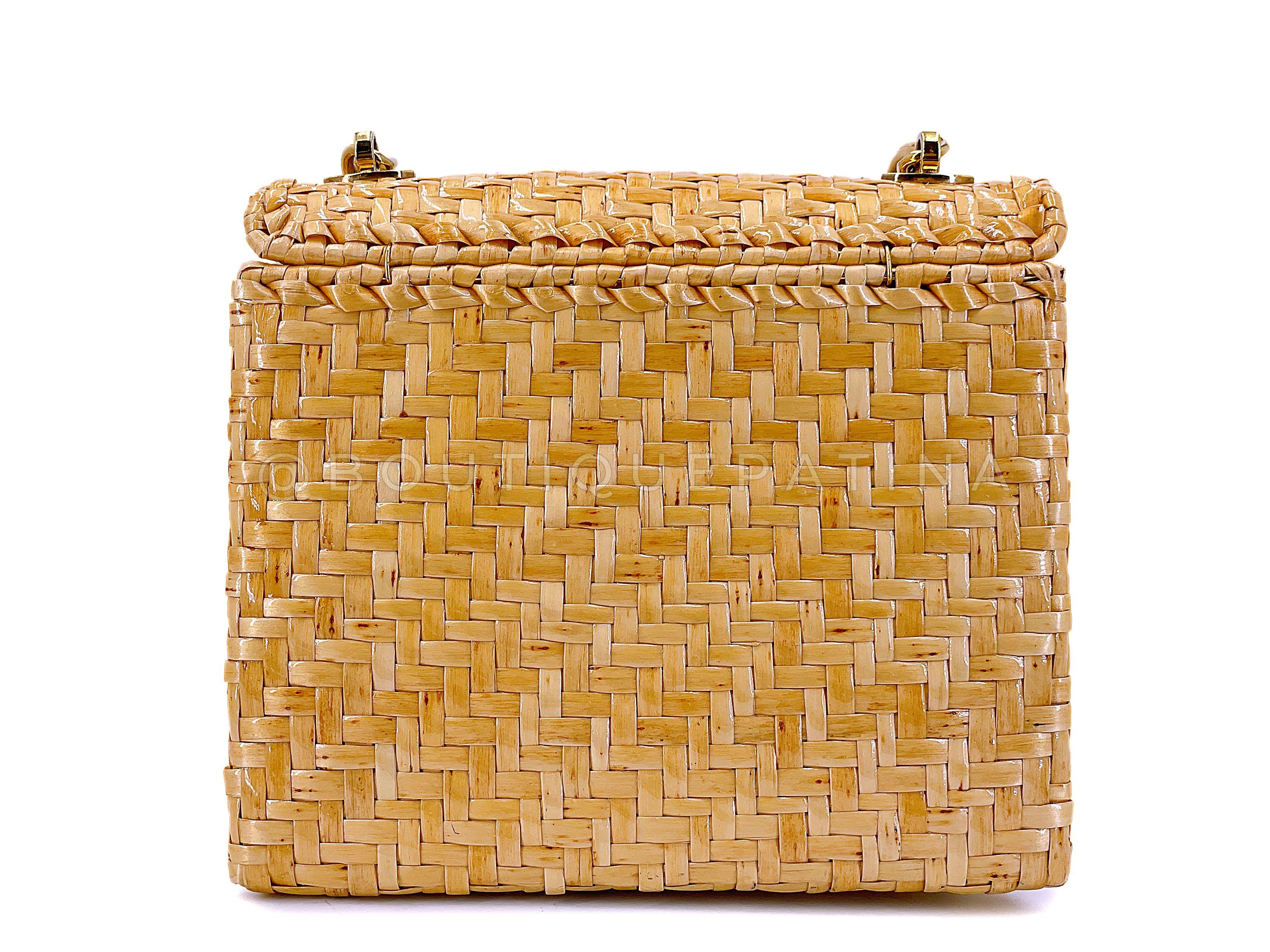 Women's Rare Chanel 2000 Vintage Rattan Wicker Mini Flap Bag 24k GHW 67780