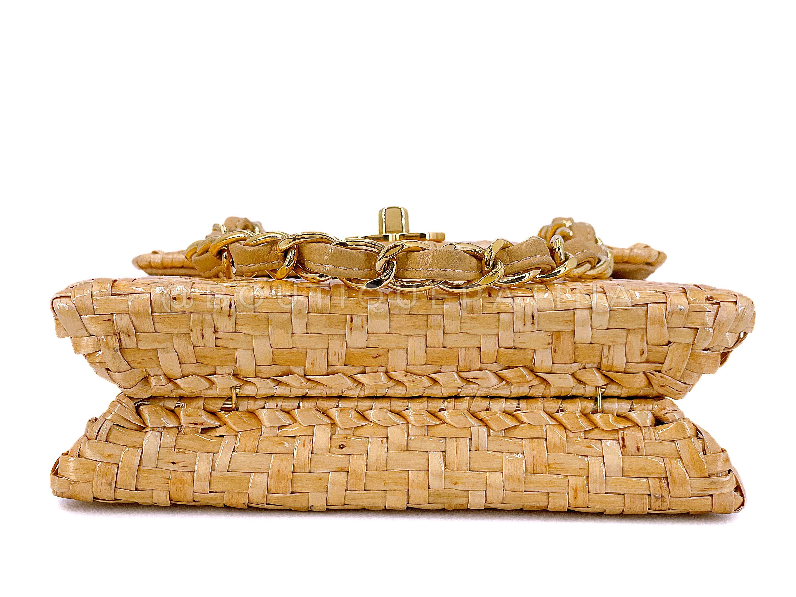 Rare Chanel 2000 Vintage Rattan Wicker Mini Flap Bag 24k GHW 67780 1