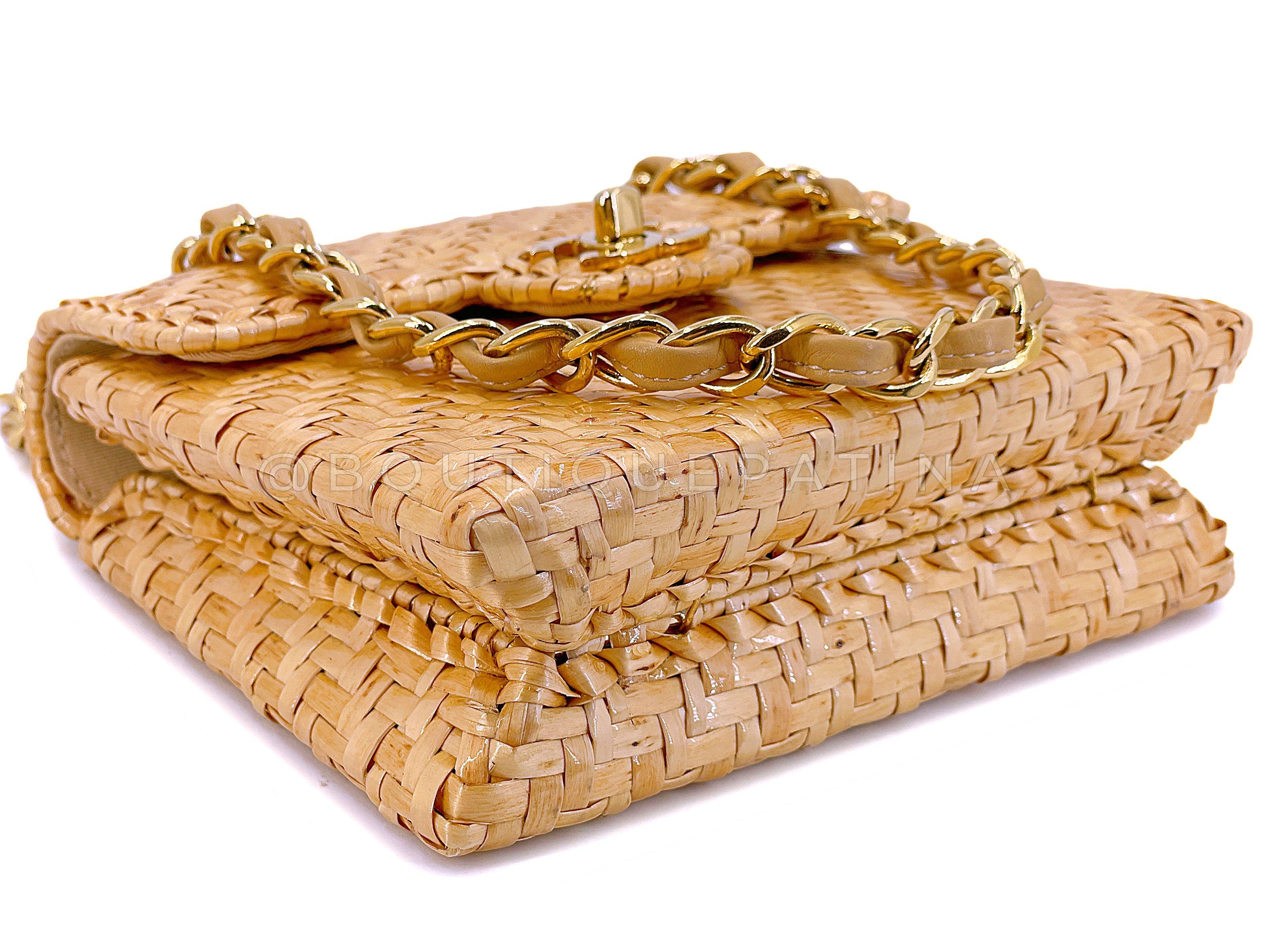 Rare Chanel 2000 Vintage Rattan Wicker Mini Flap Bag 24k GHW 67780 2