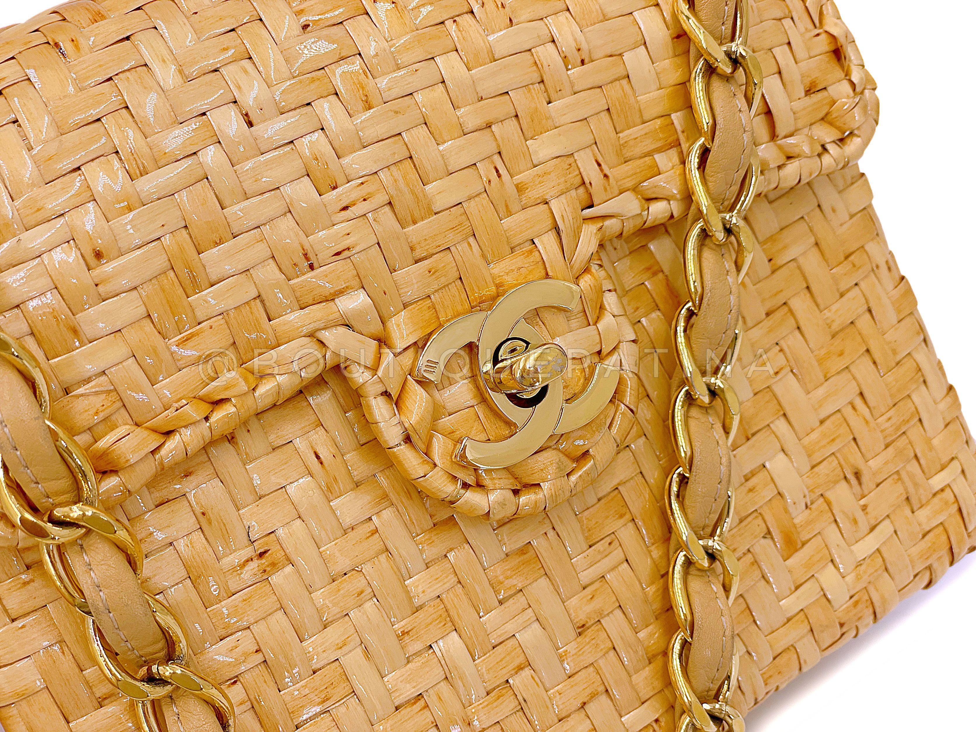 Rare Chanel 2000 Vintage Rattan Wicker Mini Flap Bag 24k GHW 67780 3