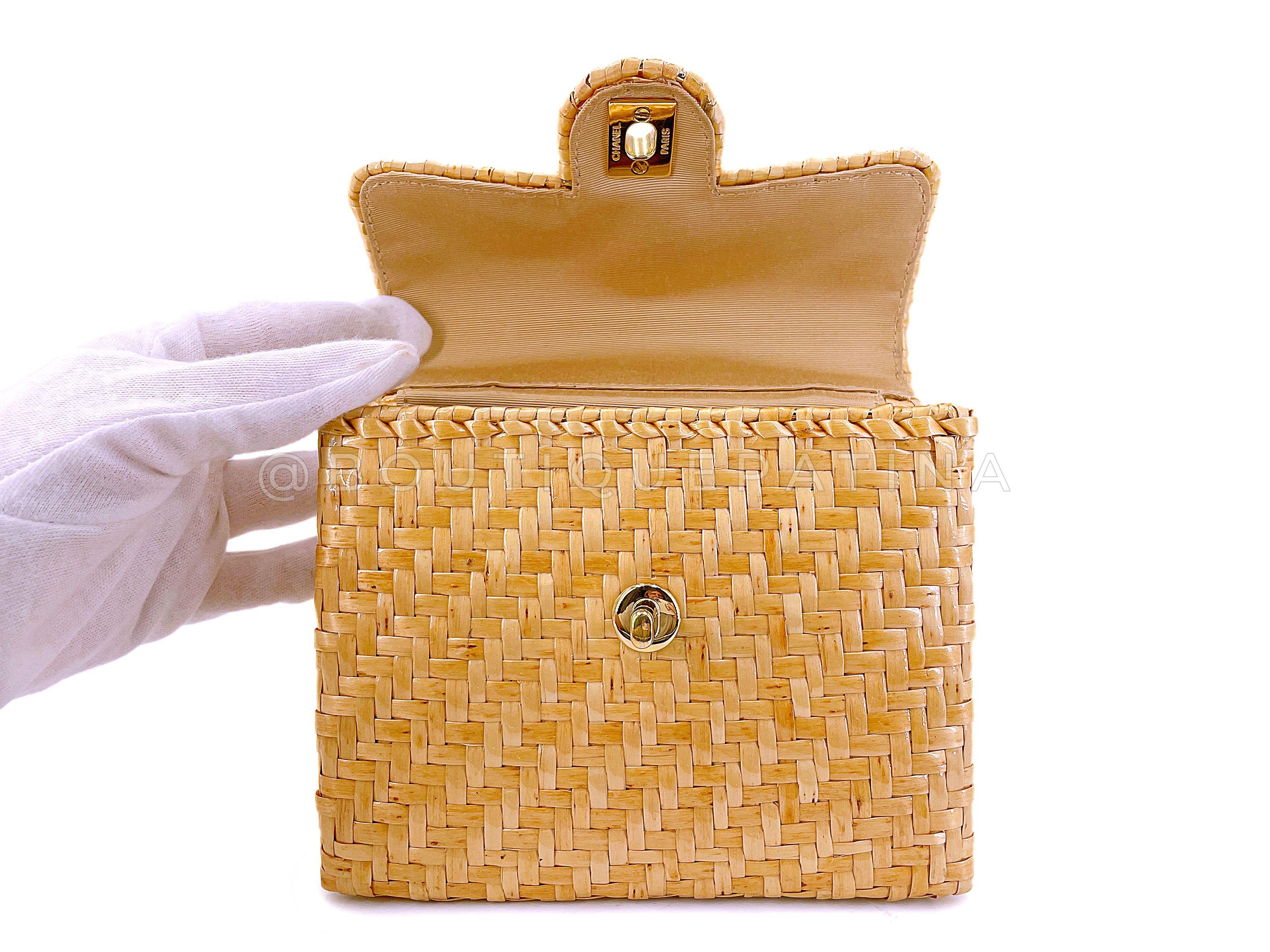 Rare Chanel 2000 Vintage Rattan Wicker Mini Flap Bag 24k GHW 67780 4