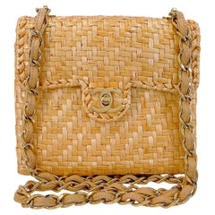 Rare Chanel 2000 Vintage Rattan Wicker Mini Flap Bag 24k GHW 67780