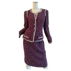Rare Chanel, 2009 Karl Lagerfeld, Violet Tweed Boucle Jacket Suit Size 40