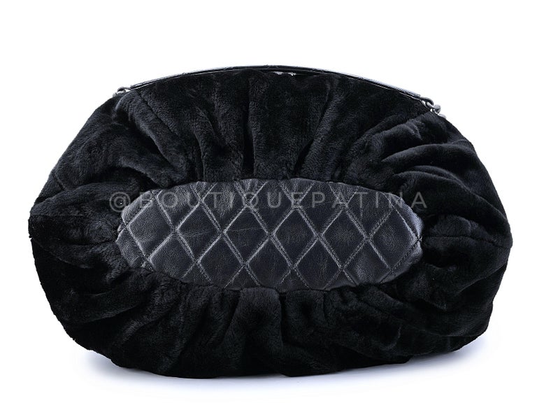 Rare Chanel 2010 Black Logo Fur Hobo Tote Bag SHW 67704
