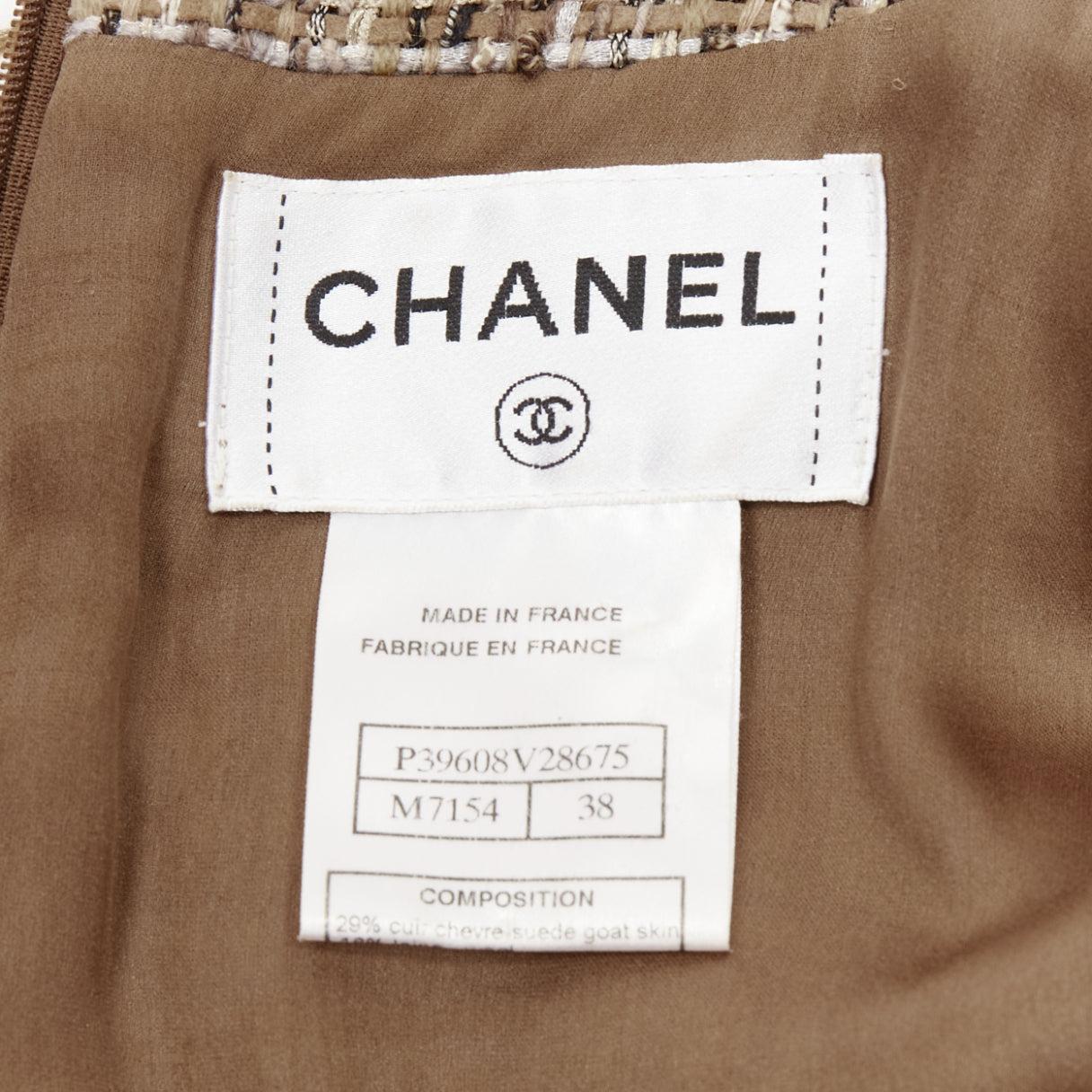 rare CHANEL 2010 marron Fantasy Tweed fluffy faux fur trim shift dress FR38 M 3