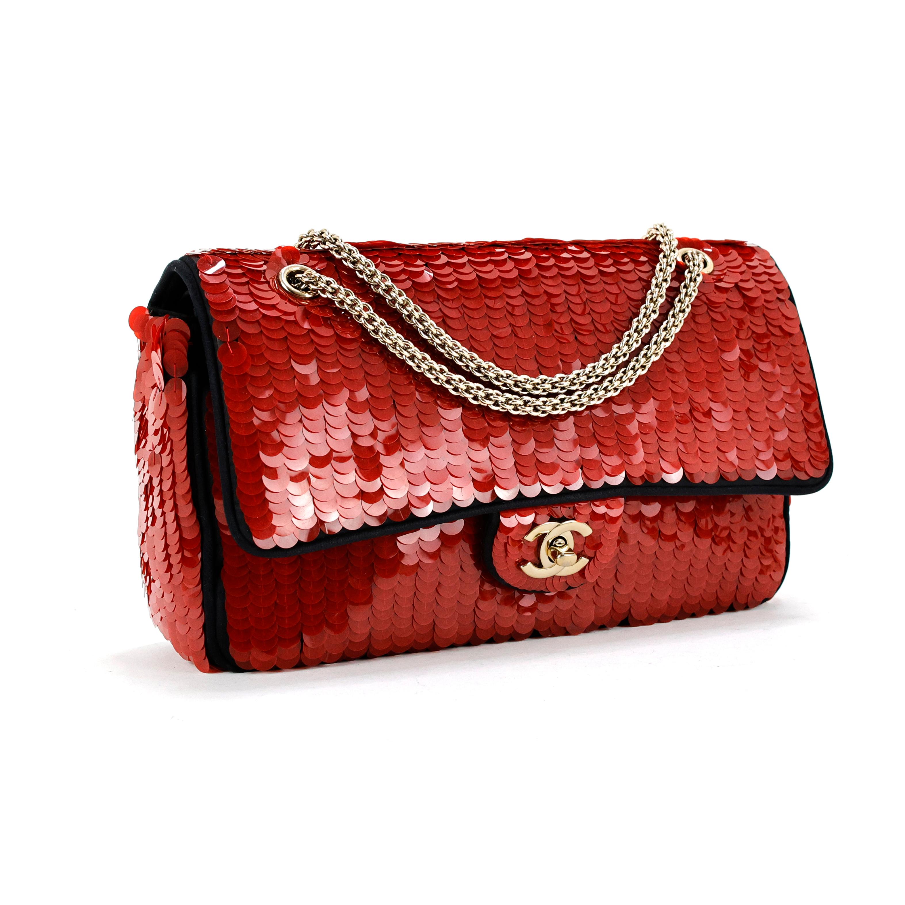 Rare Chanel 2010 Shanghai Red Sequins Timeless Double Flap Bag For Sale 7