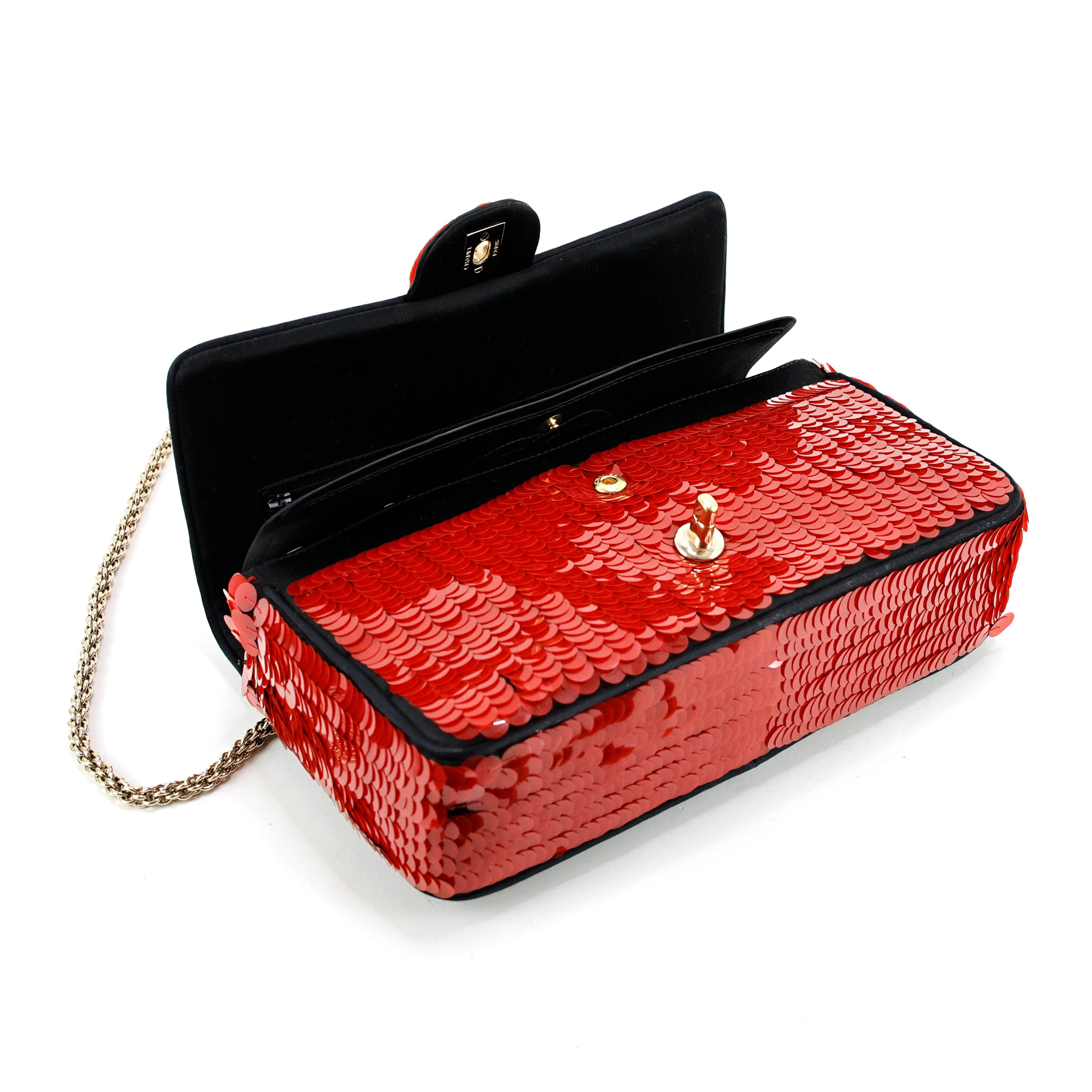 Rare Chanel 2010 Shanghai Red Sequins Timeless Double Flap Bag For Sale 8