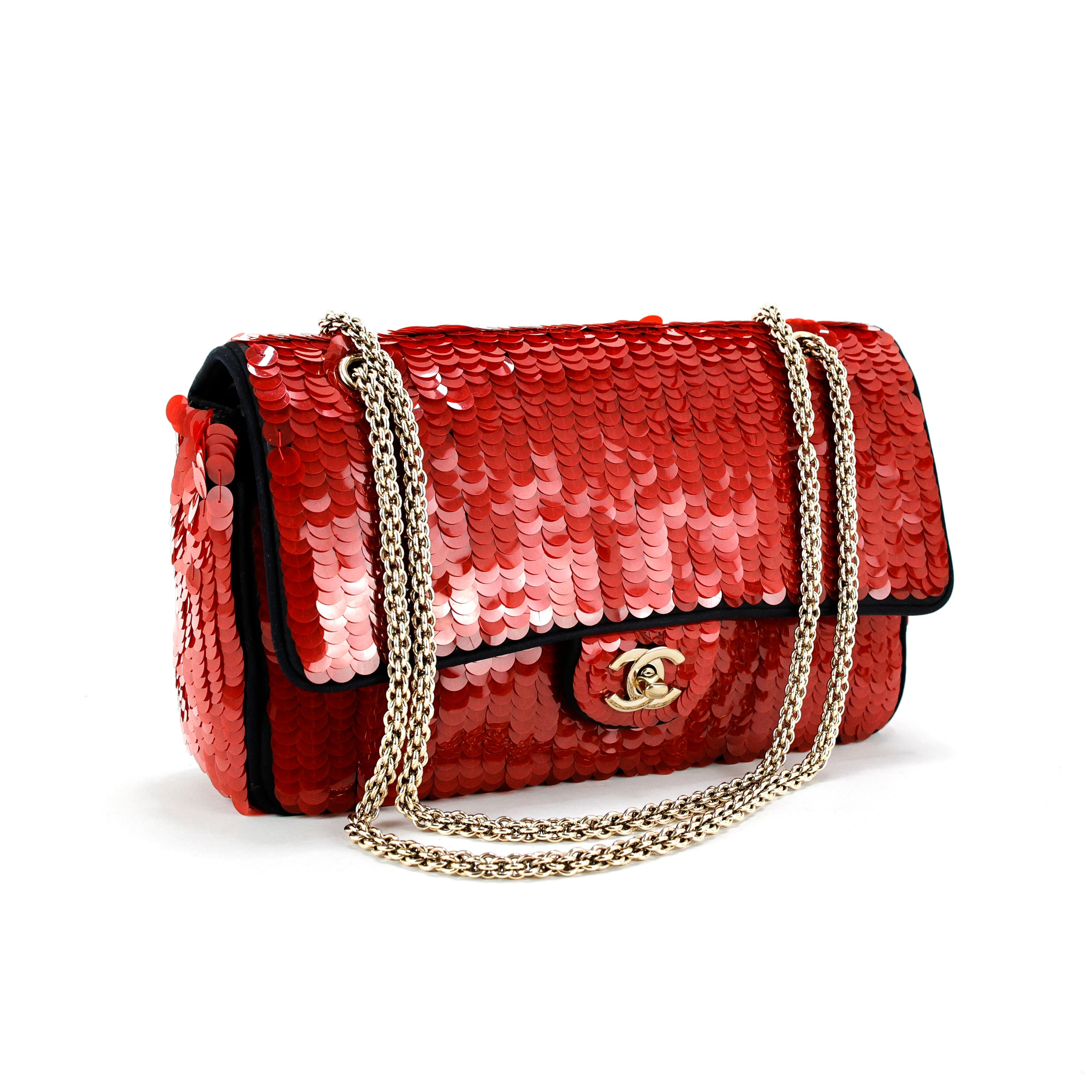 Rare Chanel 2010 Shanghai Red Sequins Timeless Double Flap Bag For Sale 2