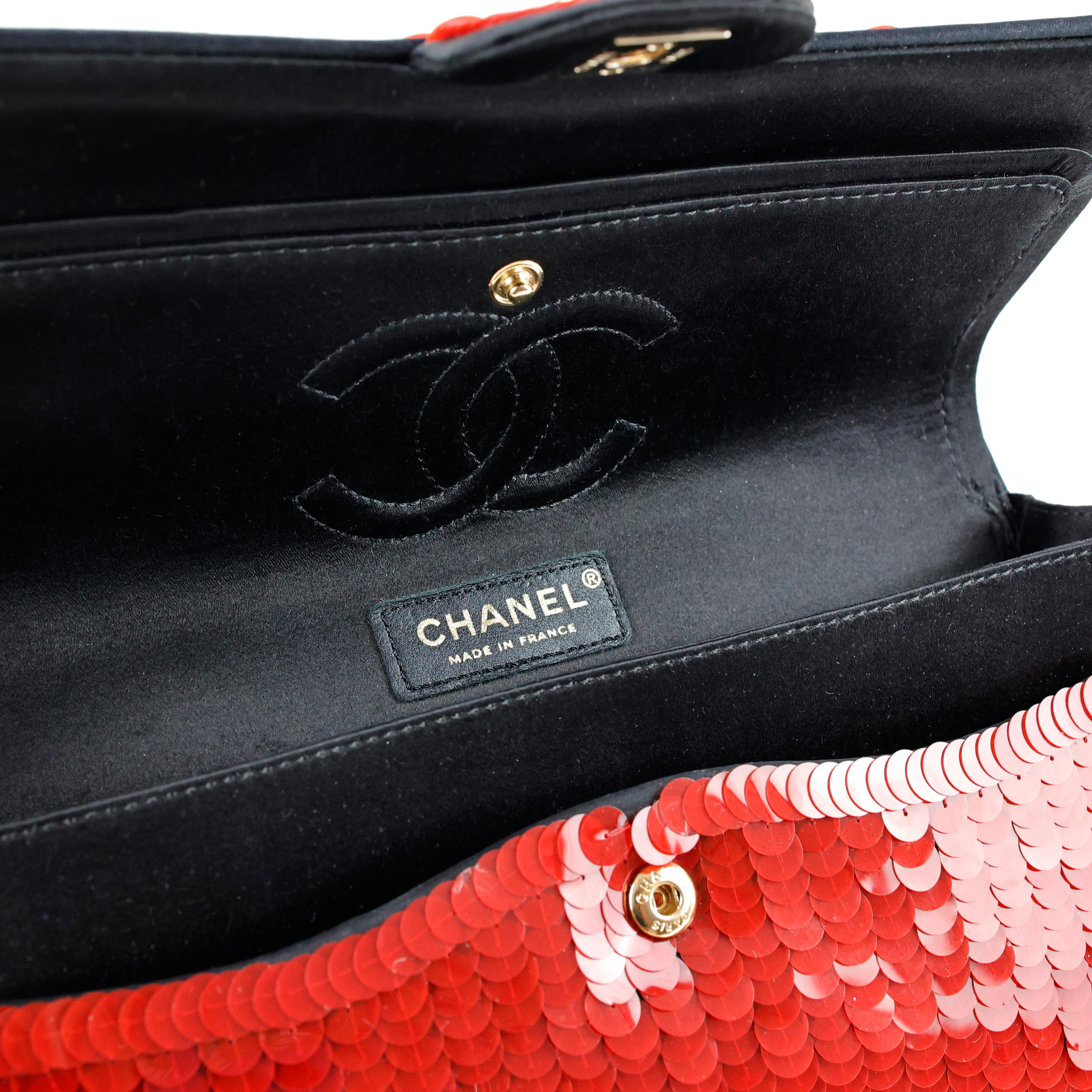 Rare Chanel 2010 Shanghai Red Sequins Timeless Double Flap Bag For Sale 3