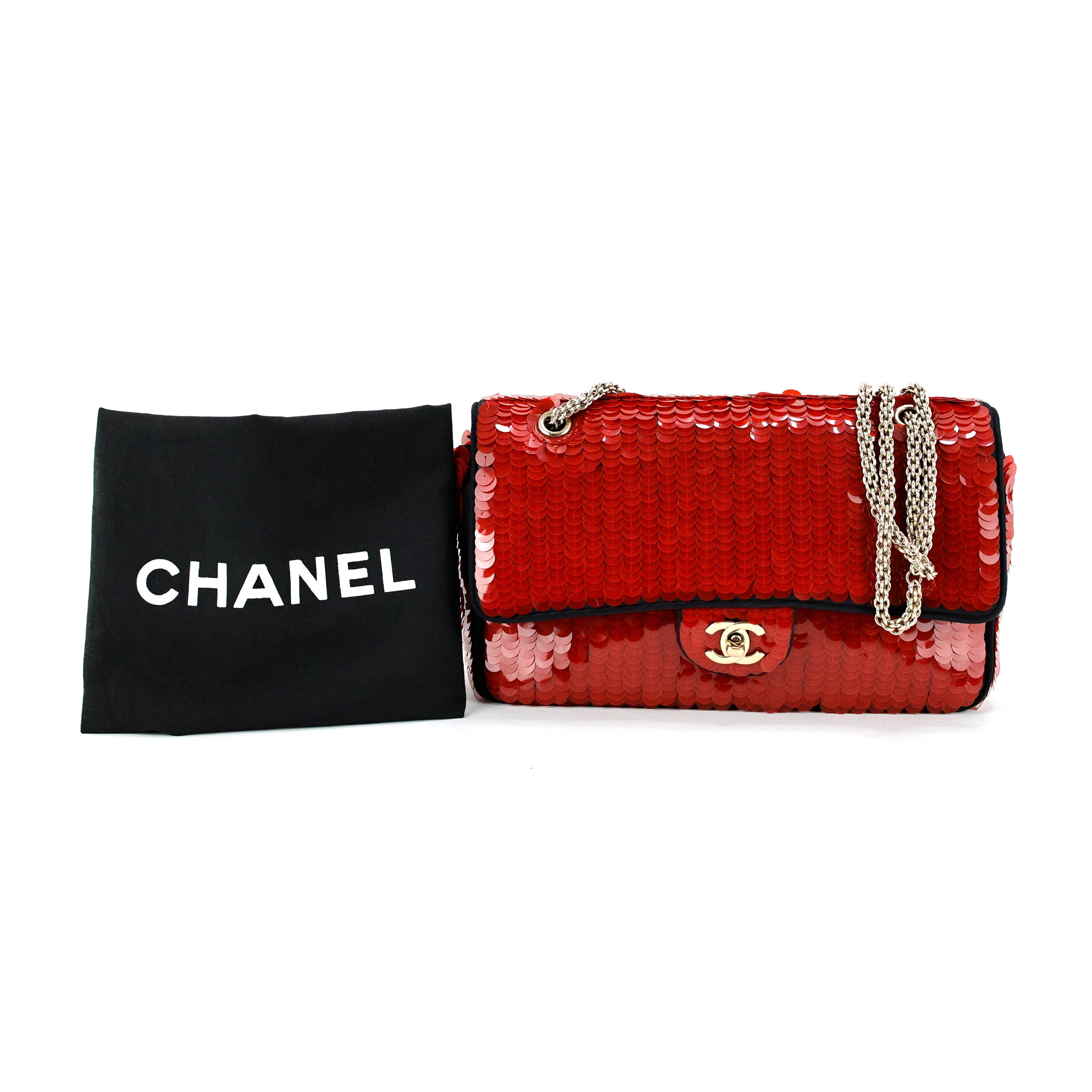 Rare Chanel 2010 Shanghai Red Sequins Timeless Double Flap Bag For Sale 4