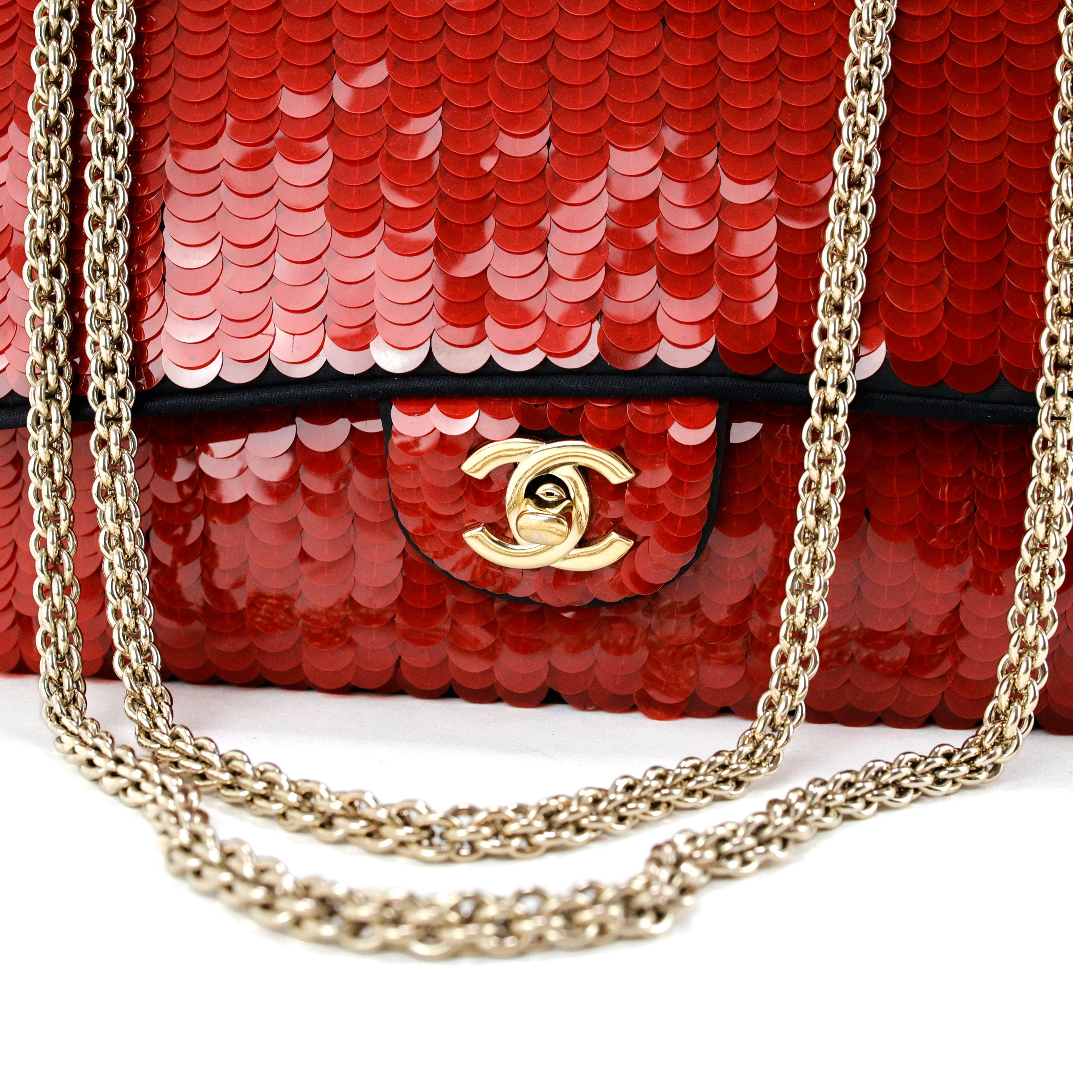 Rare Chanel 2010 Shanghai Red Sequins Timeless Double Flap Bag For Sale 5