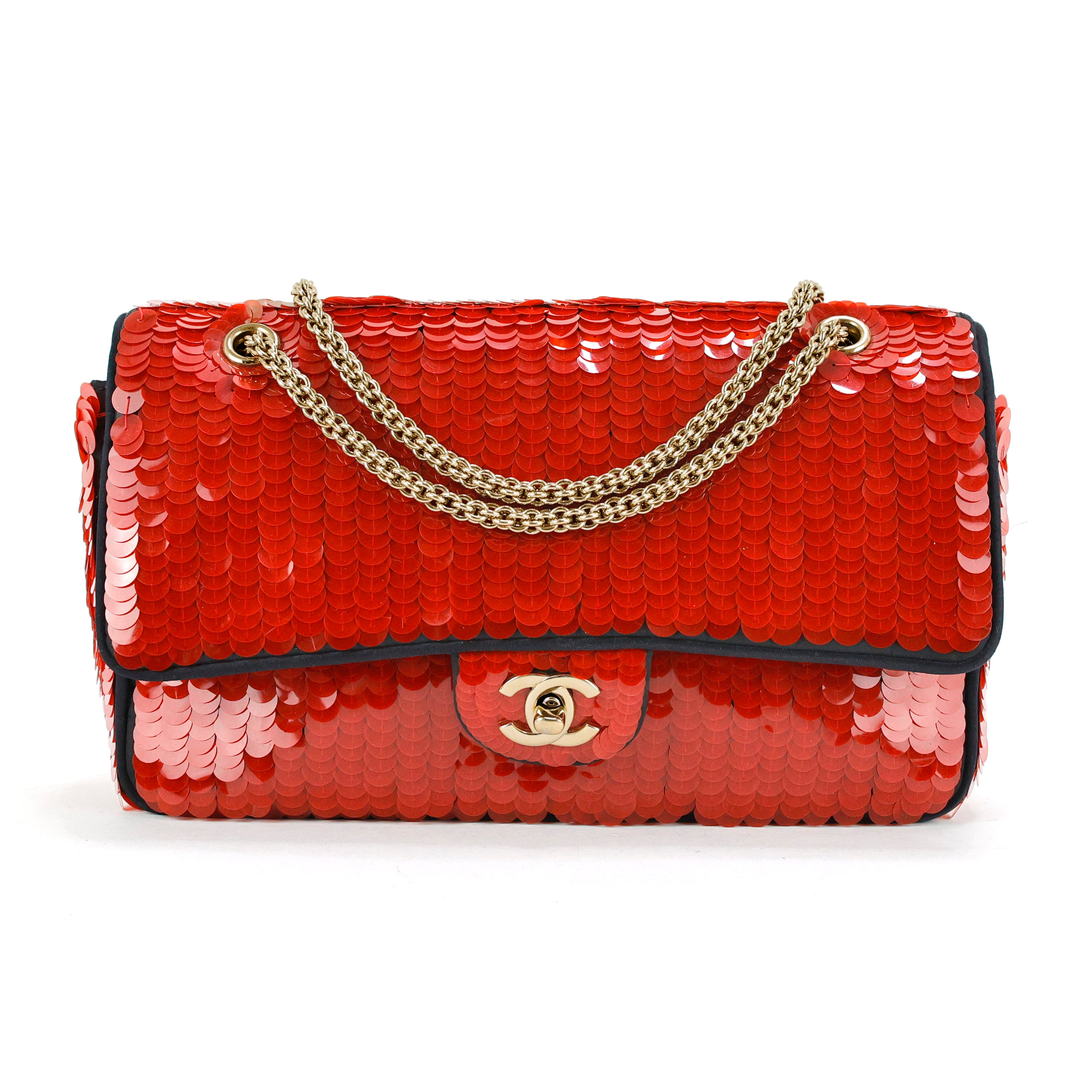 Rare Chanel 2010 Shanghai Red Sequins Timeless Double Flap Bag For Sale