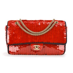 Seltene Chanel 2010 Shanghai Rote Pailletten Timeless Double Flap Tasche