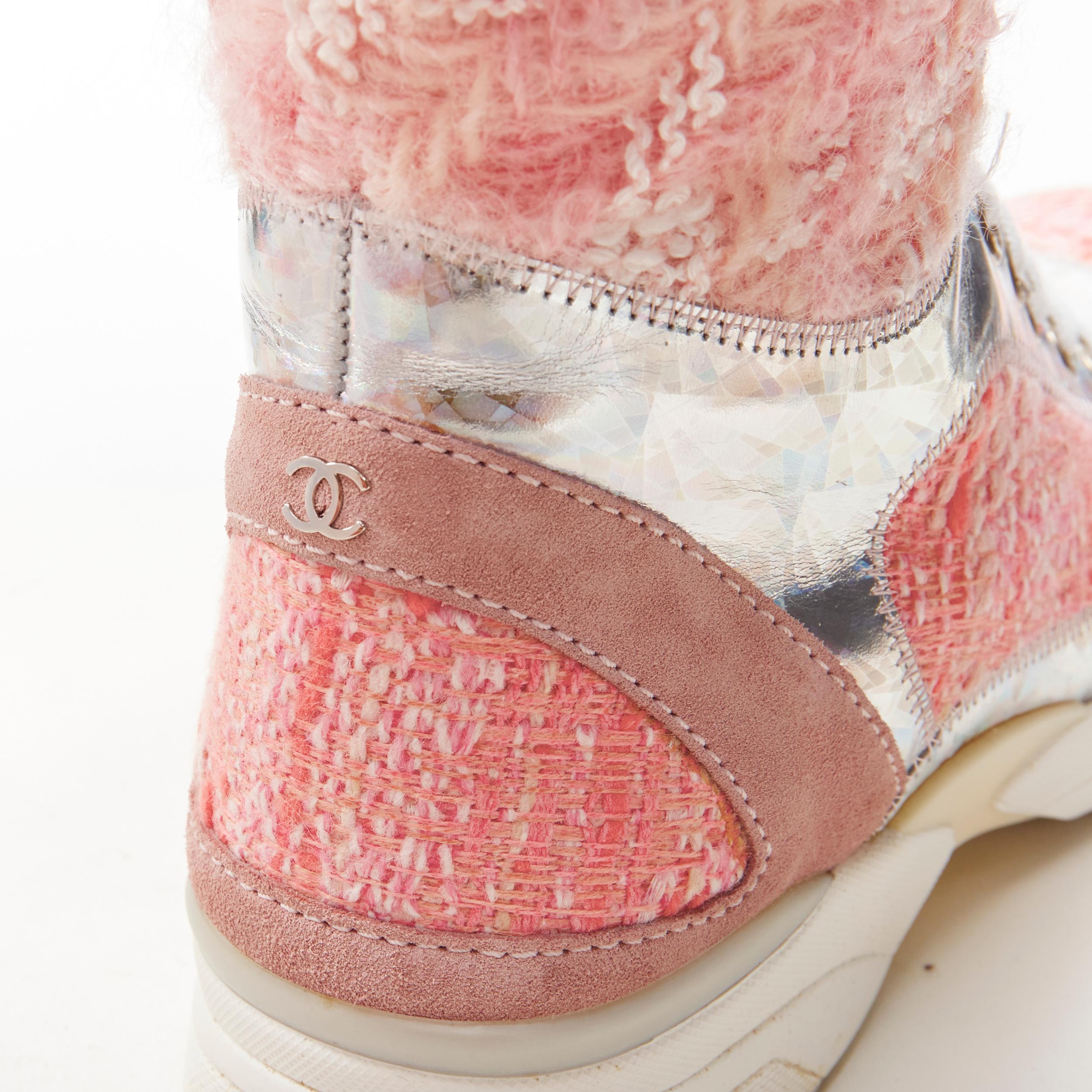 rare CHANEL 2014  Runway pink tweed iridescent silver lace up sneaker boot EU36 In Good Condition In Hong Kong, NT