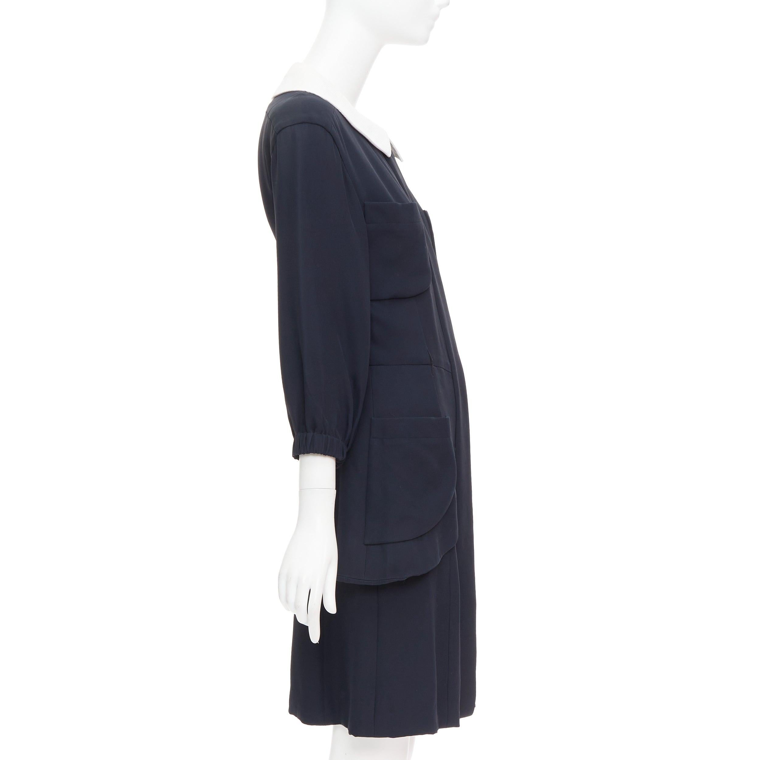 rare CHANEL 2015 Runway black silk white cotton collar trompe loeil dress FR36 S In Good Condition For Sale In Hong Kong, NT