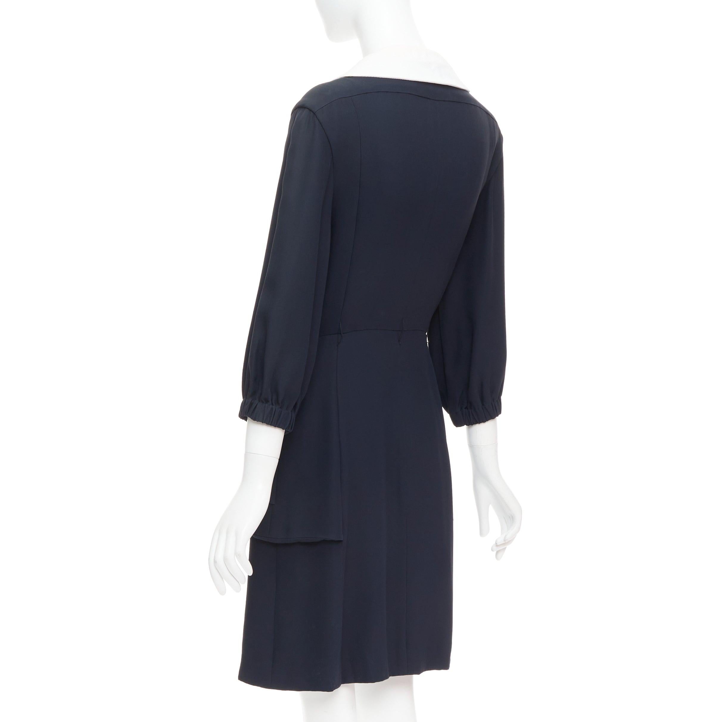 rare CHANEL 2015 Runway black silk white cotton collar trompe loeil dress FR36 S For Sale 1
