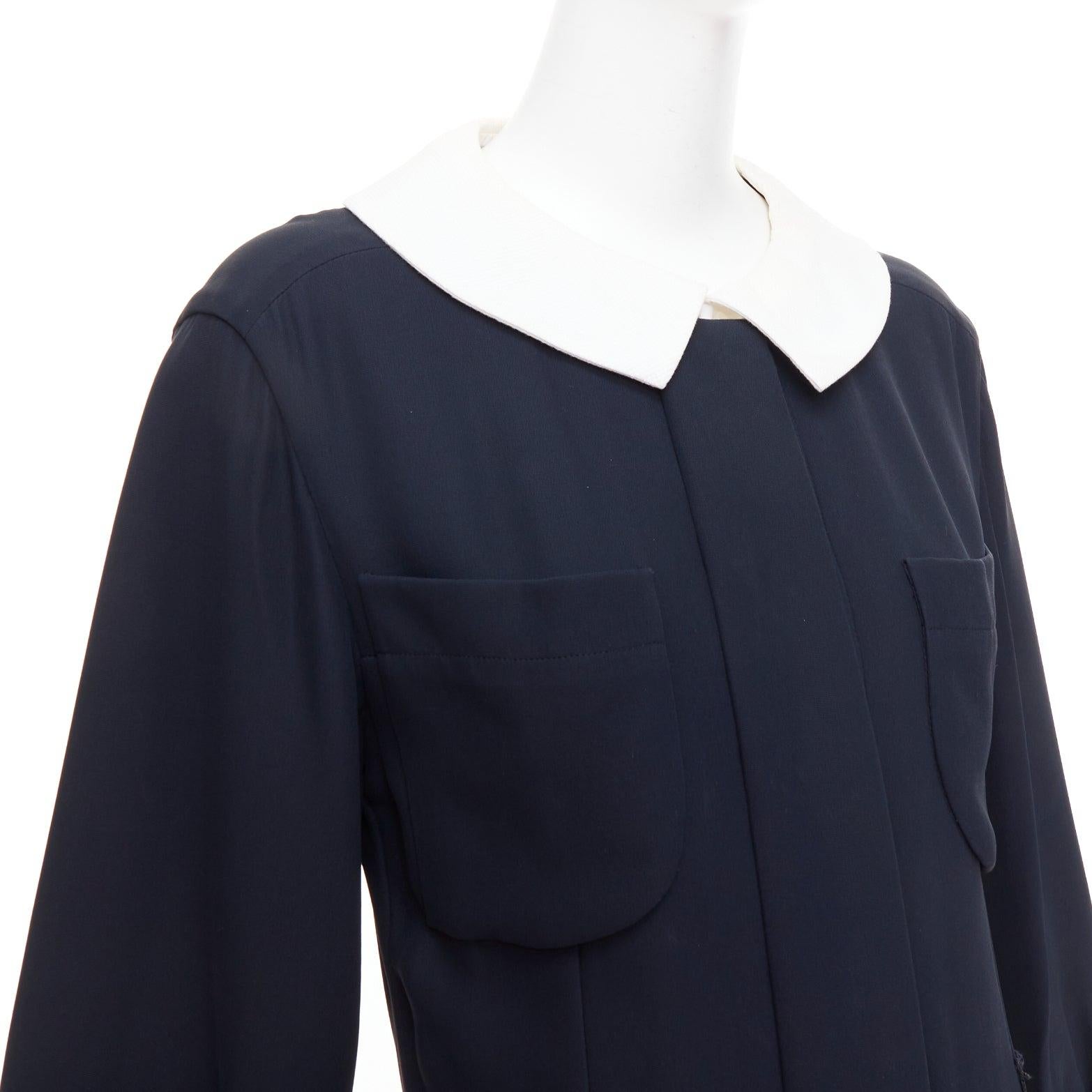 rare CHANEL 2015 Runway black silk white cotton collar trompe loeil dress FR36 S For Sale 2