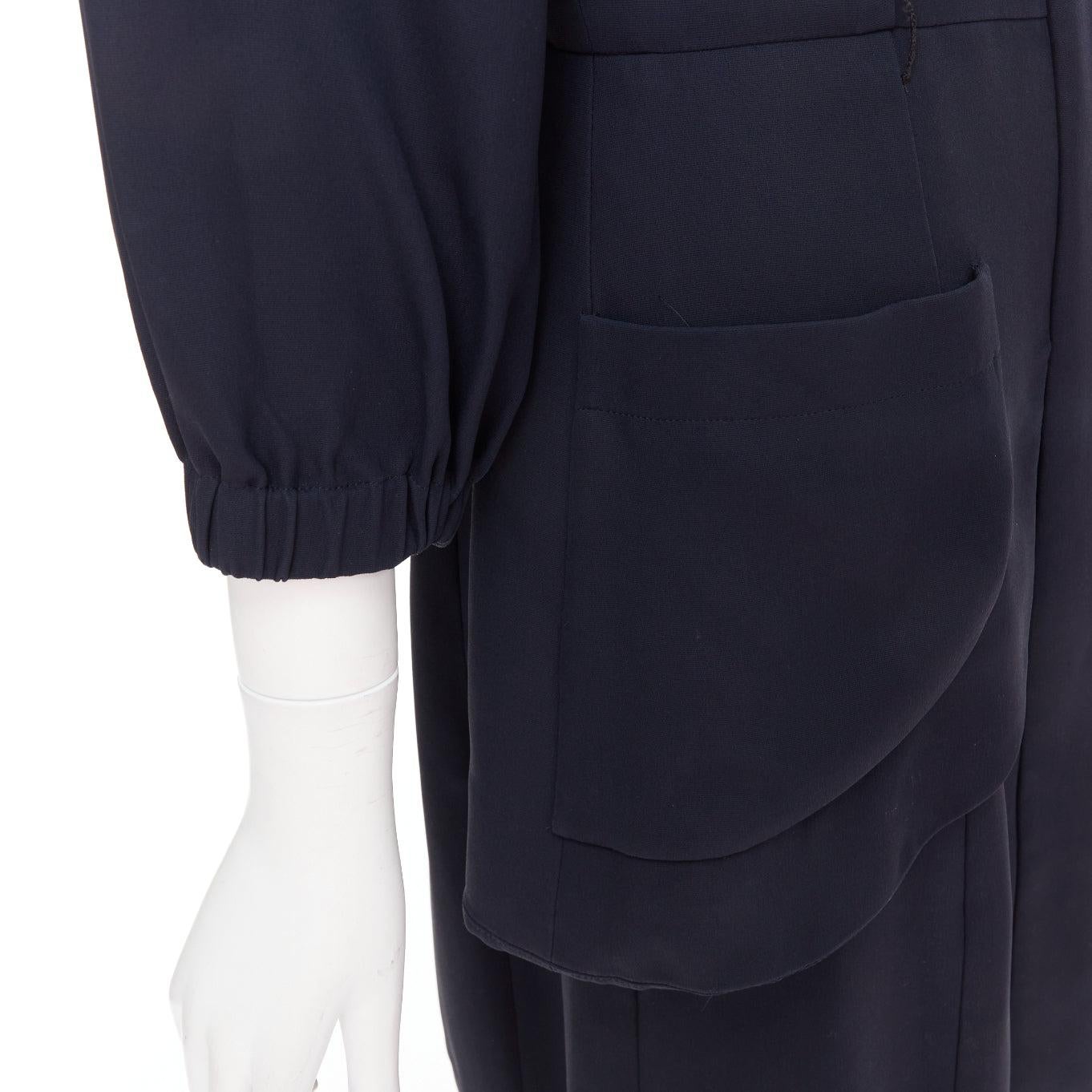 rare CHANEL 2015 Runway black silk white cotton collar trompe loeil dress FR36 S For Sale 3