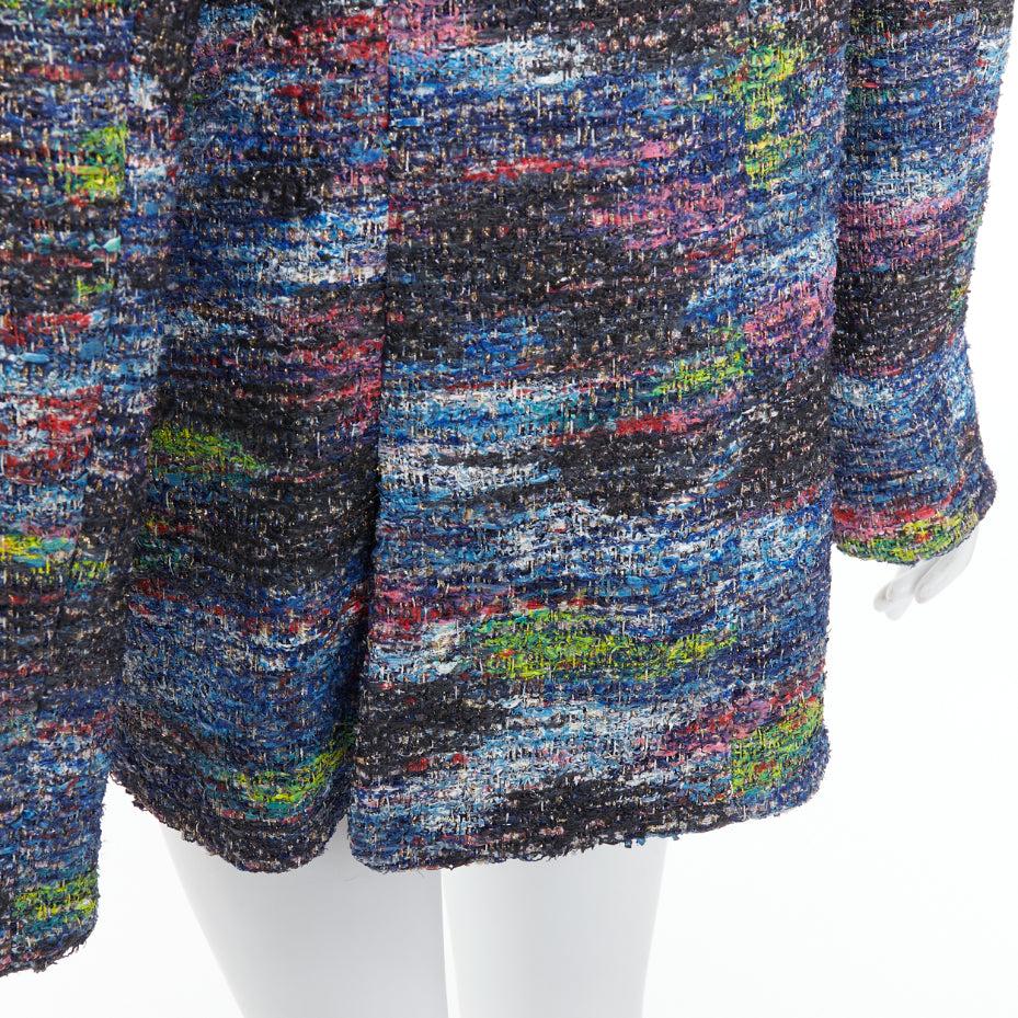 rare CHANEL 2015 Runway blue spray painted Fantasy tweed jacket FR46 For Sale 4
