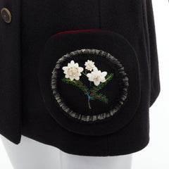 rare CHANEL 2015 Runway Edelweiss flower embroidery circle pocket wool coat FR42