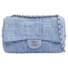 rare CHANEL 2016 Runway Perfume Bottle Embroidered Denim Jumbo Single Flap bag
