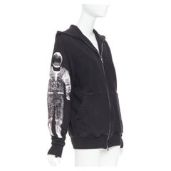 rare CHANEL 2017 Astronaut print sleeve black cotton zip up hoodie FR46 2XL