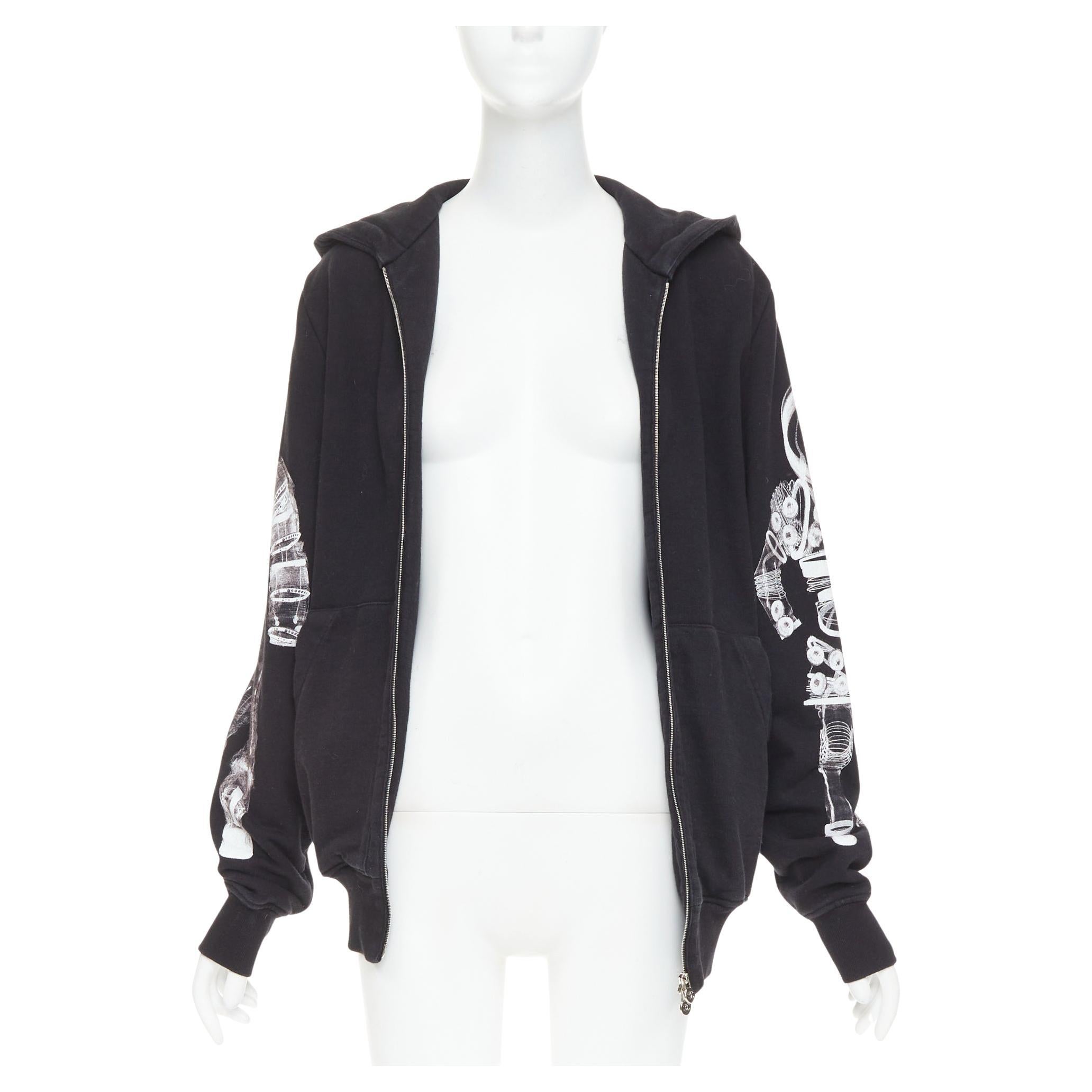 raro CHANEL 2017 Astronauta manga estampada algodón negro sudadera con cremallera FR46 2XL