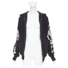 rare CHANEL 2017 Astronaut print sleeve black cotton zip up hoodie FR46 2XL